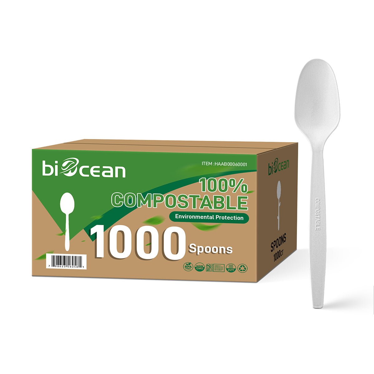 [1,000ct] PLA Heavy Weight Tea Spoons | White - Biocean by Danube BlueBiocean