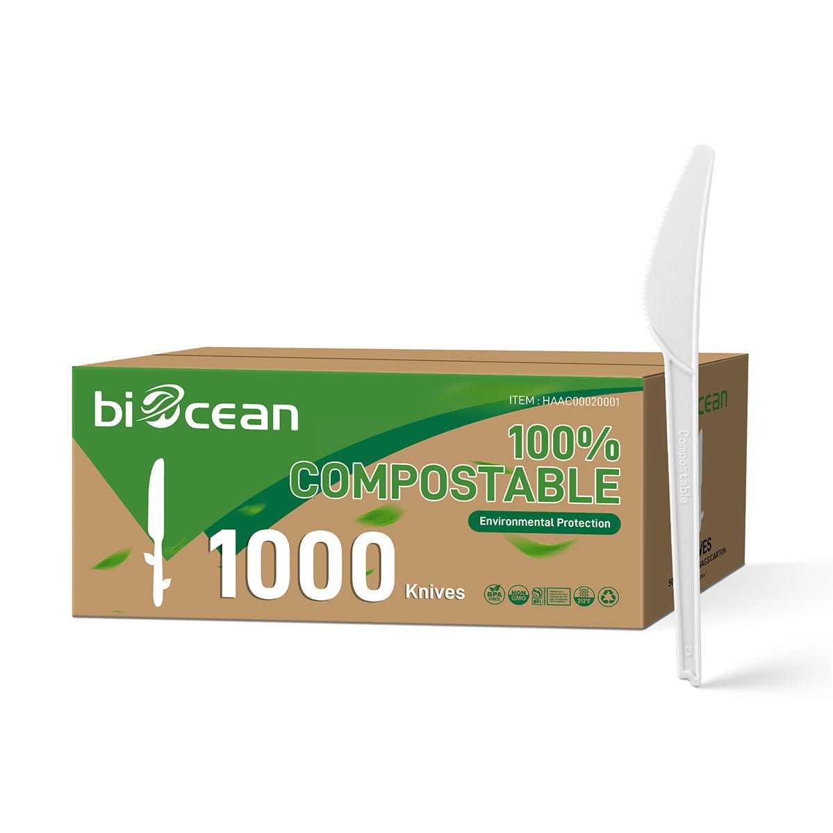 [1,000ct] PLA Medium Weight Knives | White - Biocean by Danube BlueBiocean