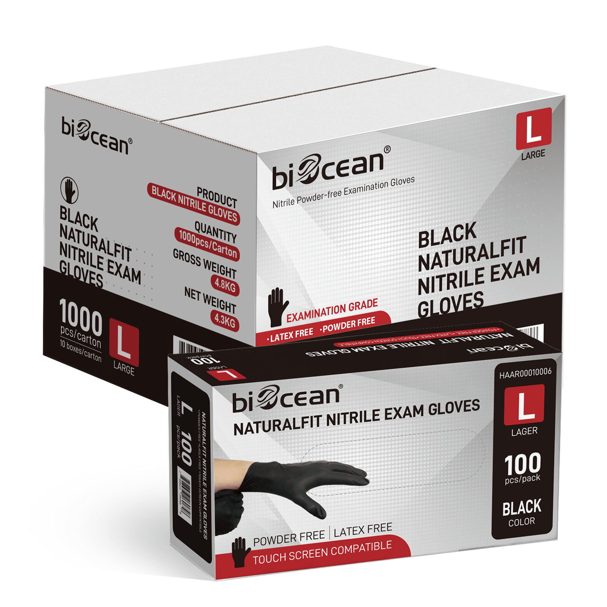 [1,000ct] Powder - Free Nitrile Gloves | Large | Black - Biocean by Danube BlueBiocean