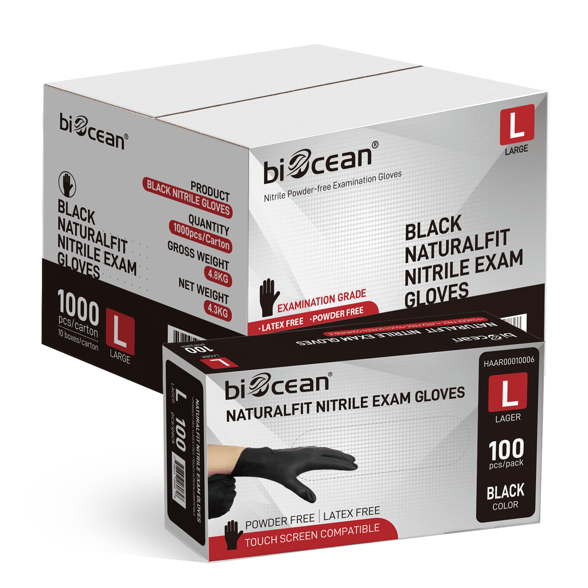 [1,000ct] Powder - Free Nitrile Gloves | Large | Black - Biocean by Danube BlueBiocean