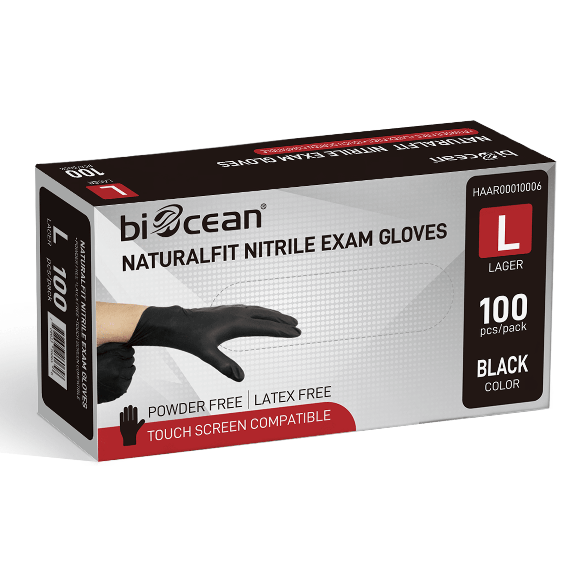 [1,000ct] Powder - Free Nitrile Gloves | Large | Black - Biocean by Danube BlueBiocean