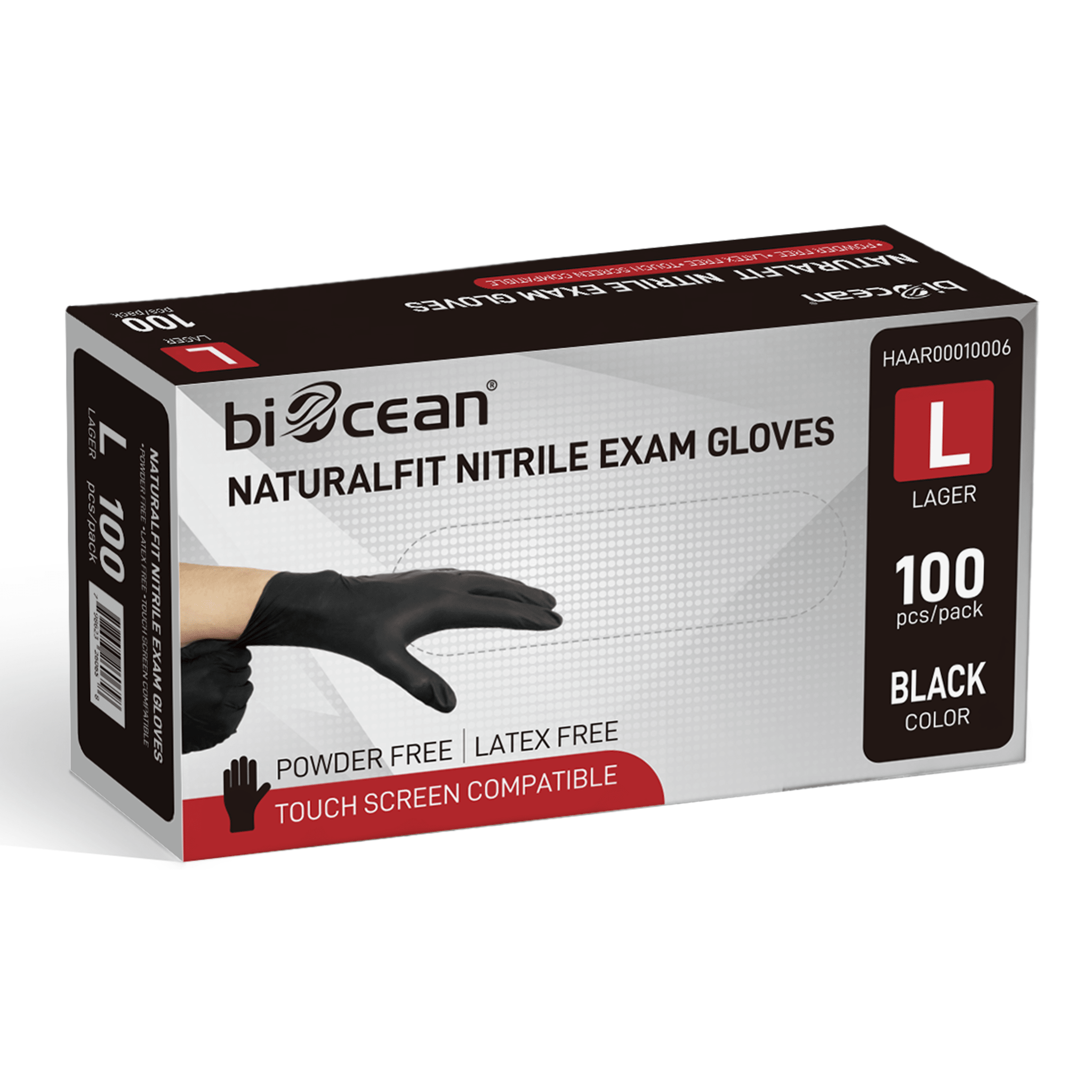 [1,000ct] Powder - Free Nitrile Gloves | Large | Black - Biocean by Danube BlueBiocean