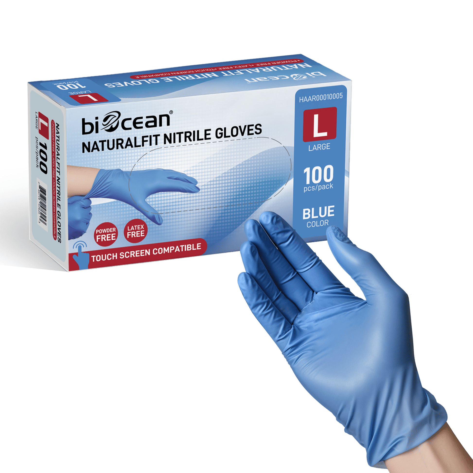 [1,000ct] Powder - Free Nitrile Gloves | Large | Blue - Biocean by Danube BlueBiocean