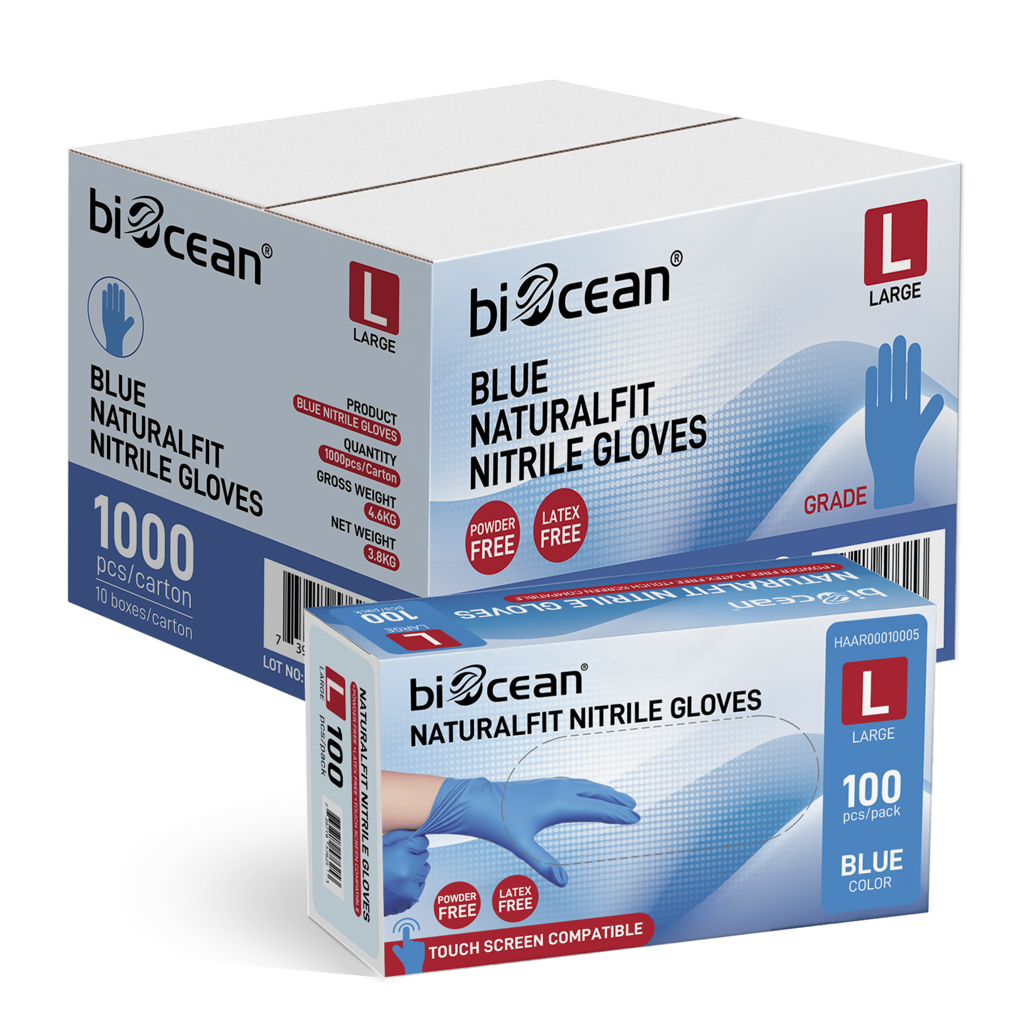 [1,000ct] Powder - Free Nitrile Gloves | Large | Blue - Biocean by Danube BlueBiocean