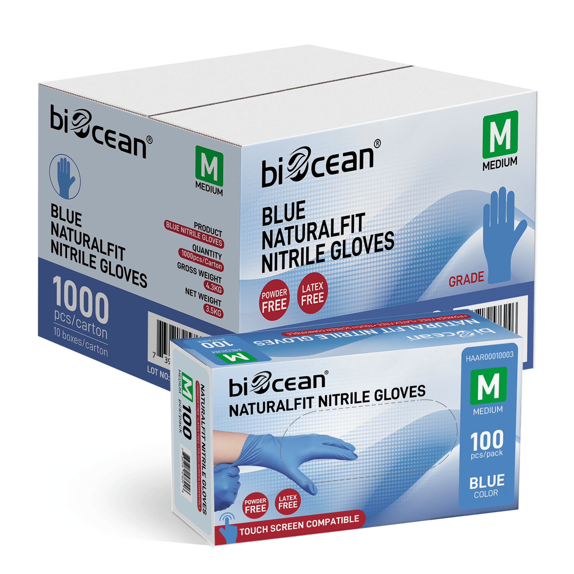 [1,000ct] Powder - Free Nitrile Gloves | Medium | Blue - Biocean by Danube BlueBiocean