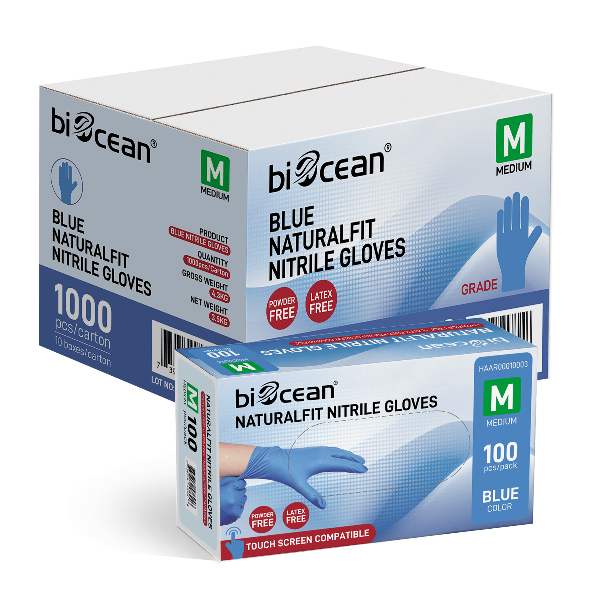 [1,000ct] Powder - Free Nitrile Gloves | Medium | Blue - Biocean by Danube BlueBiocean