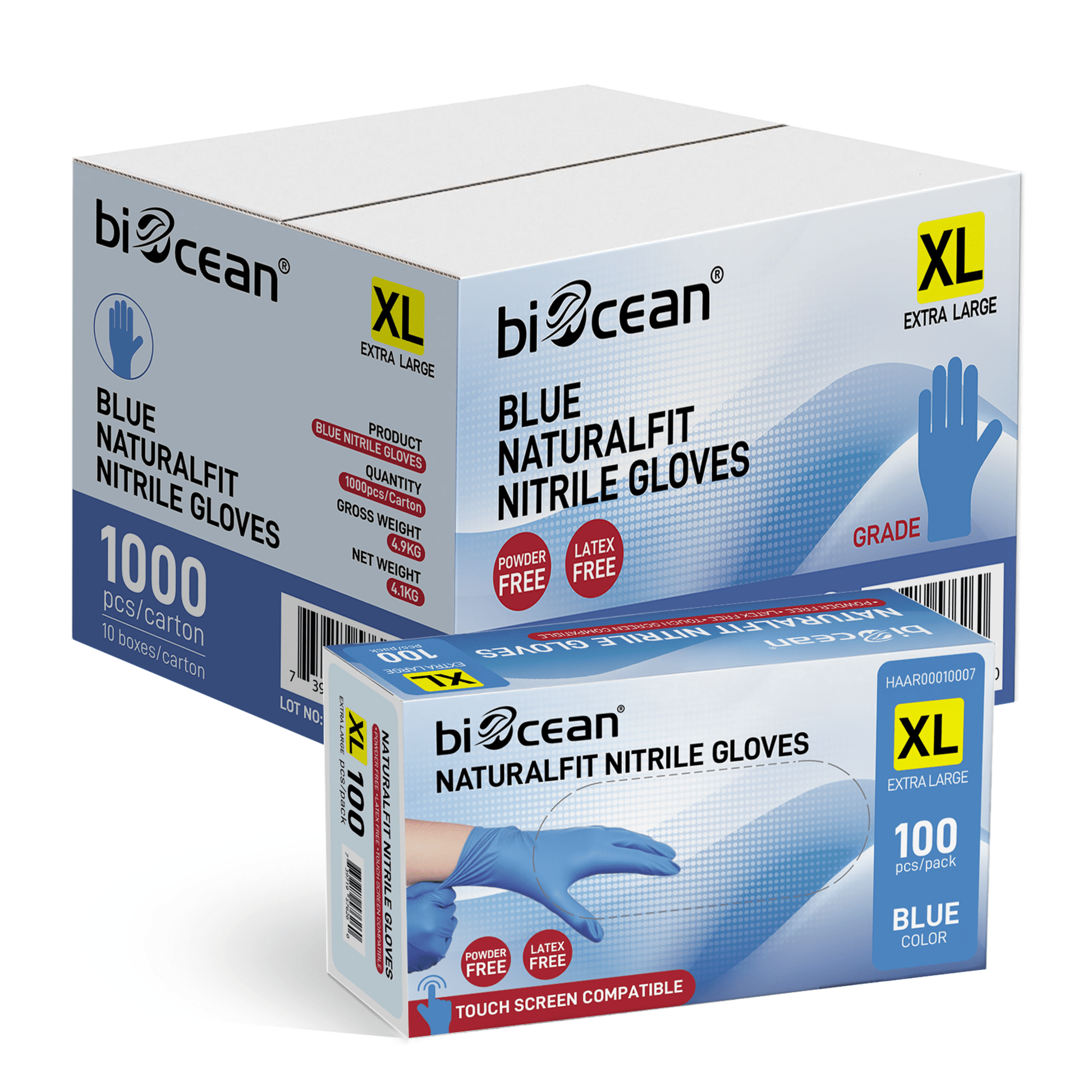 [1,000ct] Powder - Free Nitrile Gloves | X - Large | Blue - Biocean by Danube BlueBiocean