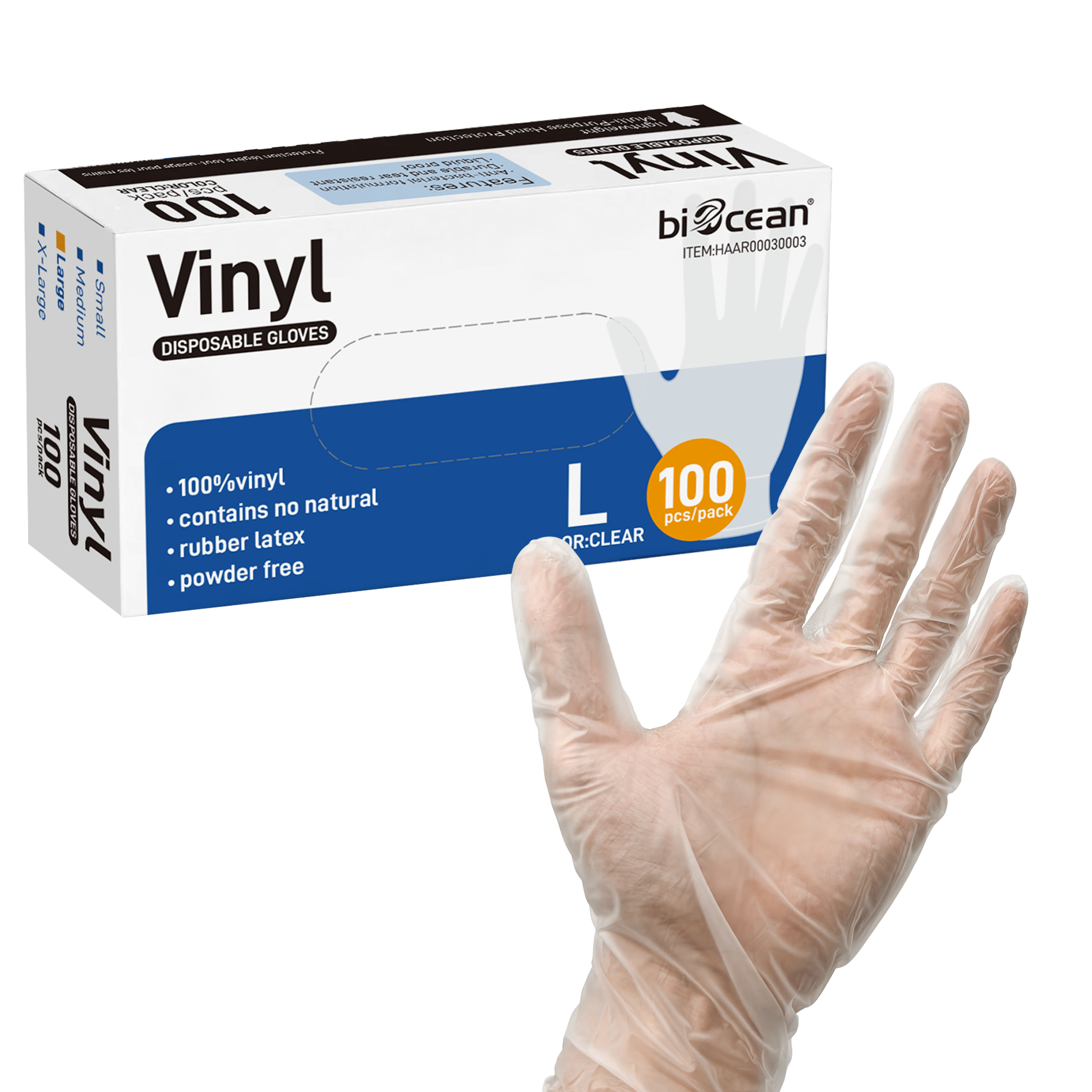 [1,000ct] Powder-Free Vinyl Gloves | Large | Clear - Biocean by Danube BlueBiocean