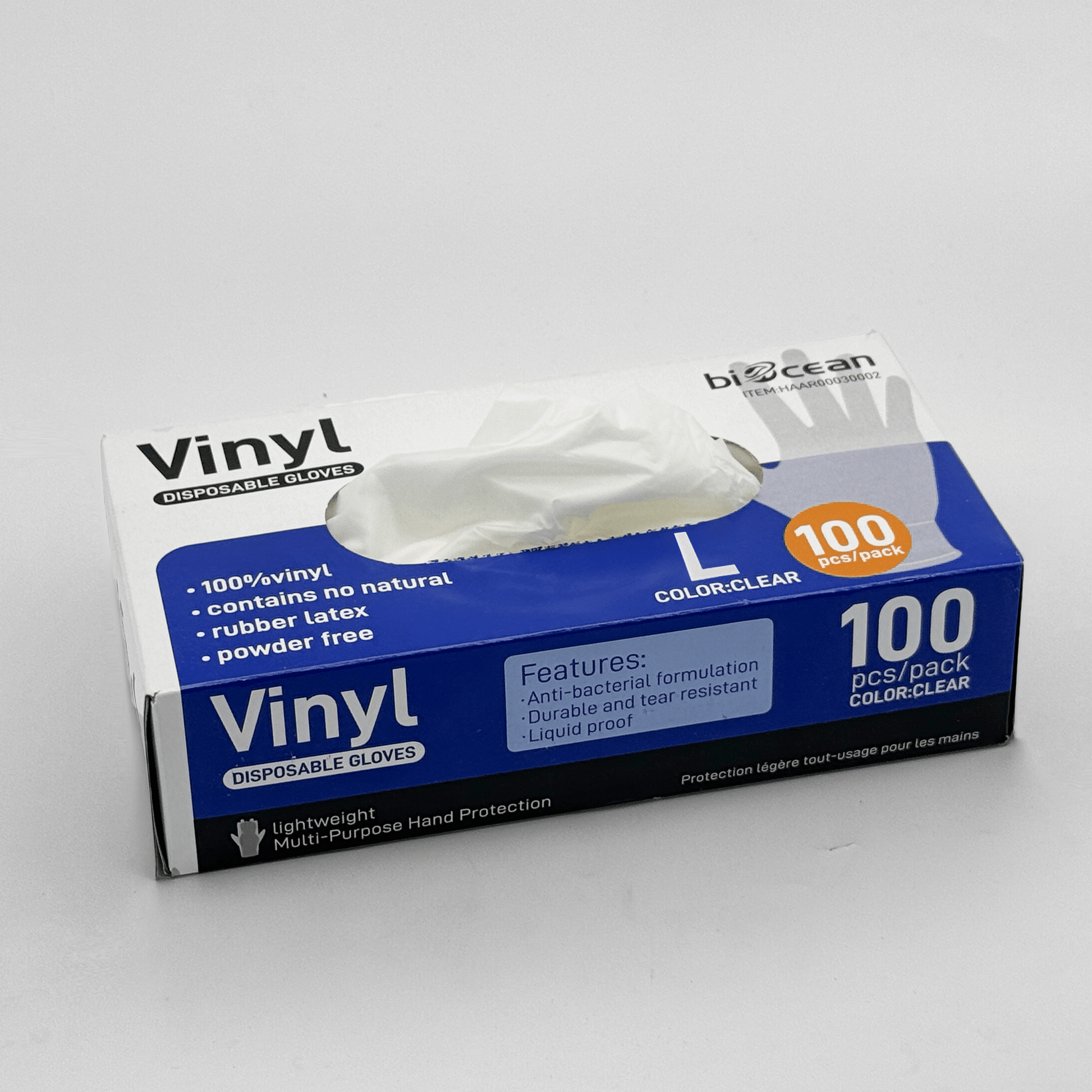 [1,000ct] Powder-Free Vinyl Gloves | Large | Clear - Biocean by Danube BlueBiocean