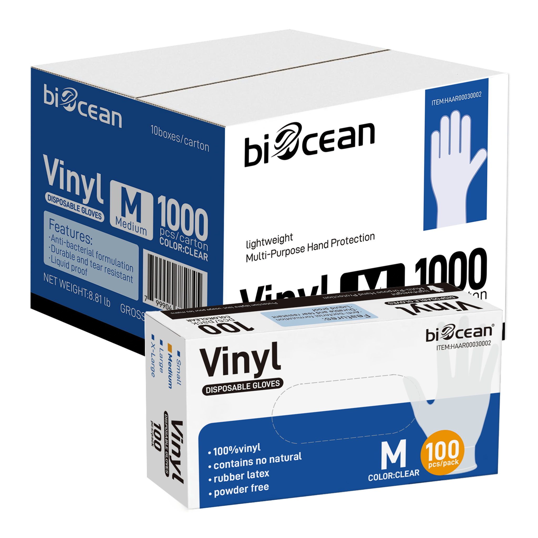 [1,000ct] Powder-Free Vinyl Gloves | Medium | Clear - Biocean by Danube BlueBiocean