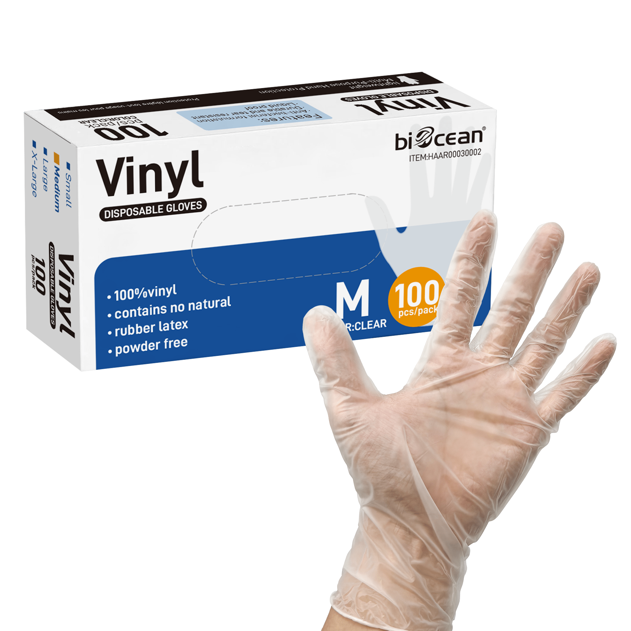 [1,000ct] Powder-Free Vinyl Gloves | Medium | Clear - Biocean by Danube BlueBiocean