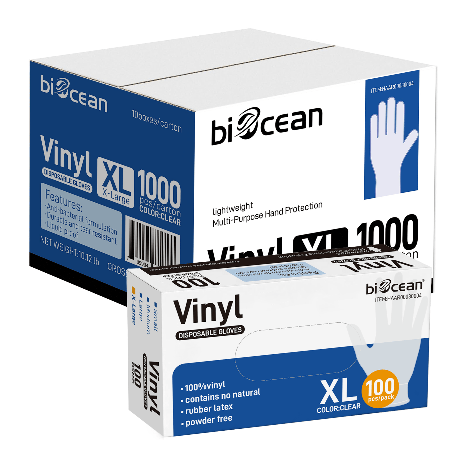 [1,000ct] Powder-Free Vinyl Gloves | X-Large | Clear - Biocean by Danube BlueBiocean