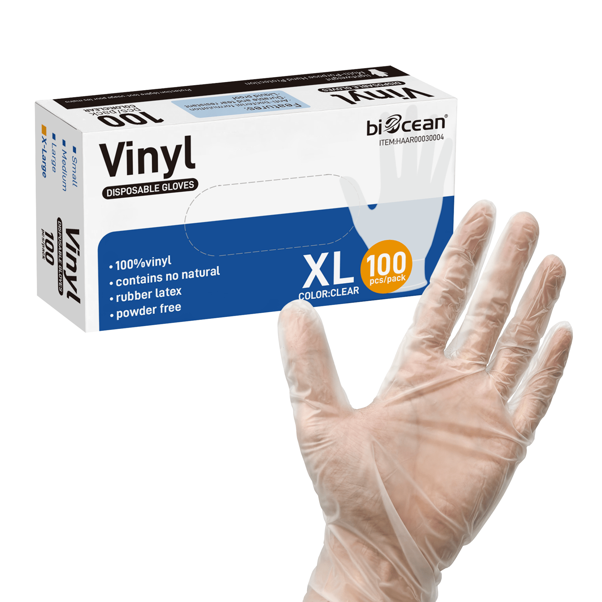 [1,000ct] Powder-Free Vinyl Gloves | X-Large | Clear - Biocean by Danube BlueBiocean