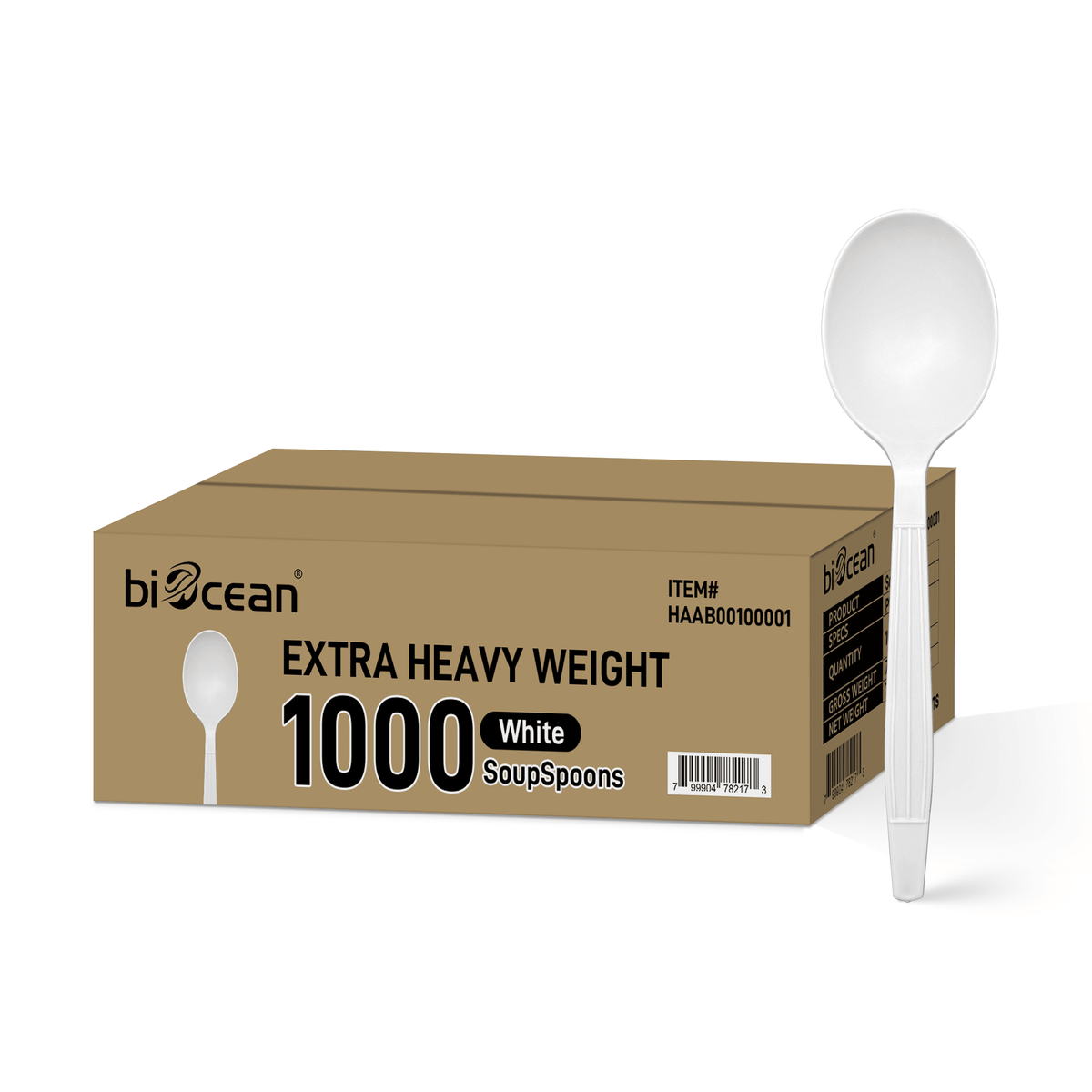 [1,000ct] PP Plastic Extra Heavy Weight Soup Spoons | White - Biocean by Danube BlueBiocean