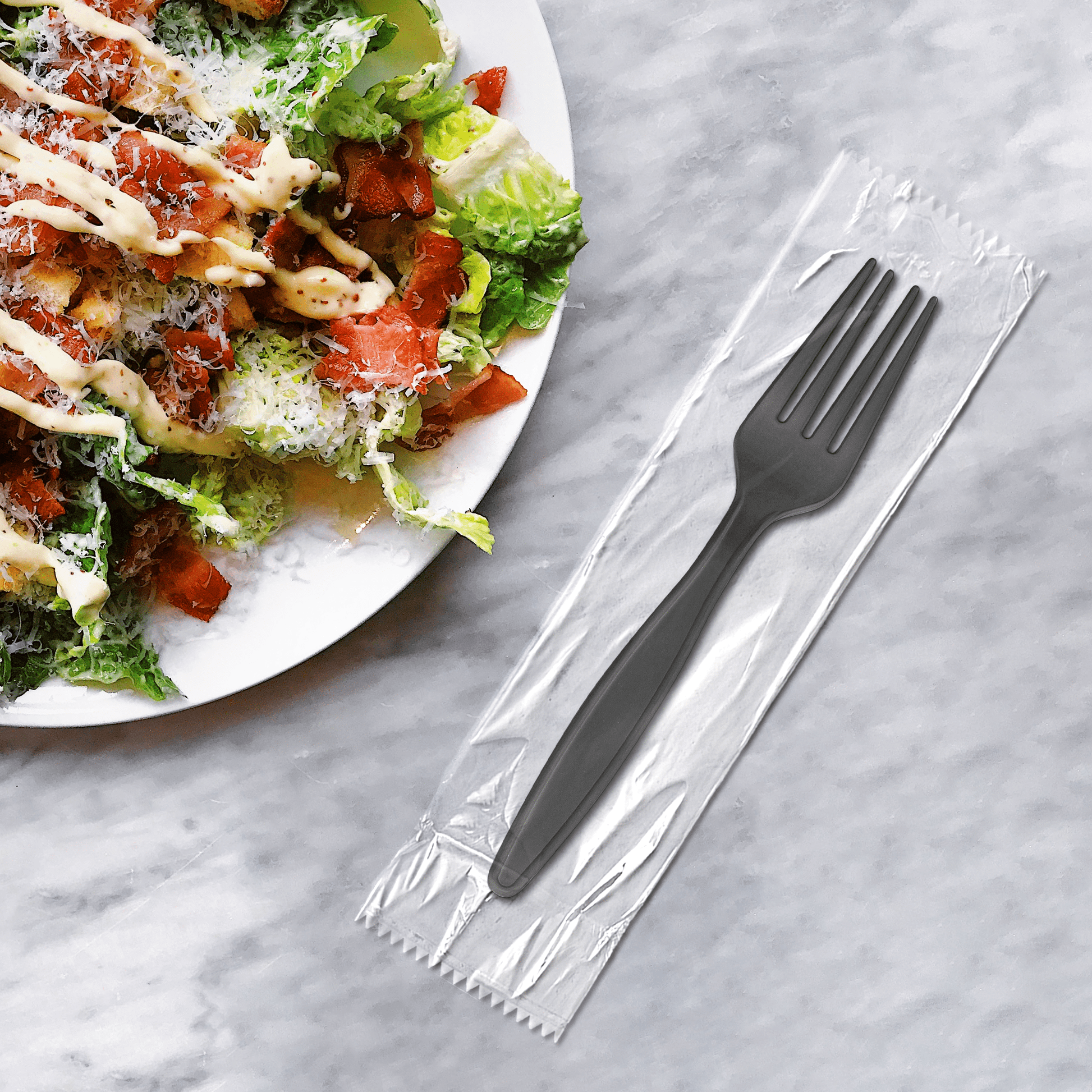 [1,000ct] PP Plastic Extra Heavy Weight Wrapped Forks | Black - Biocean by Danube BlueBiocean