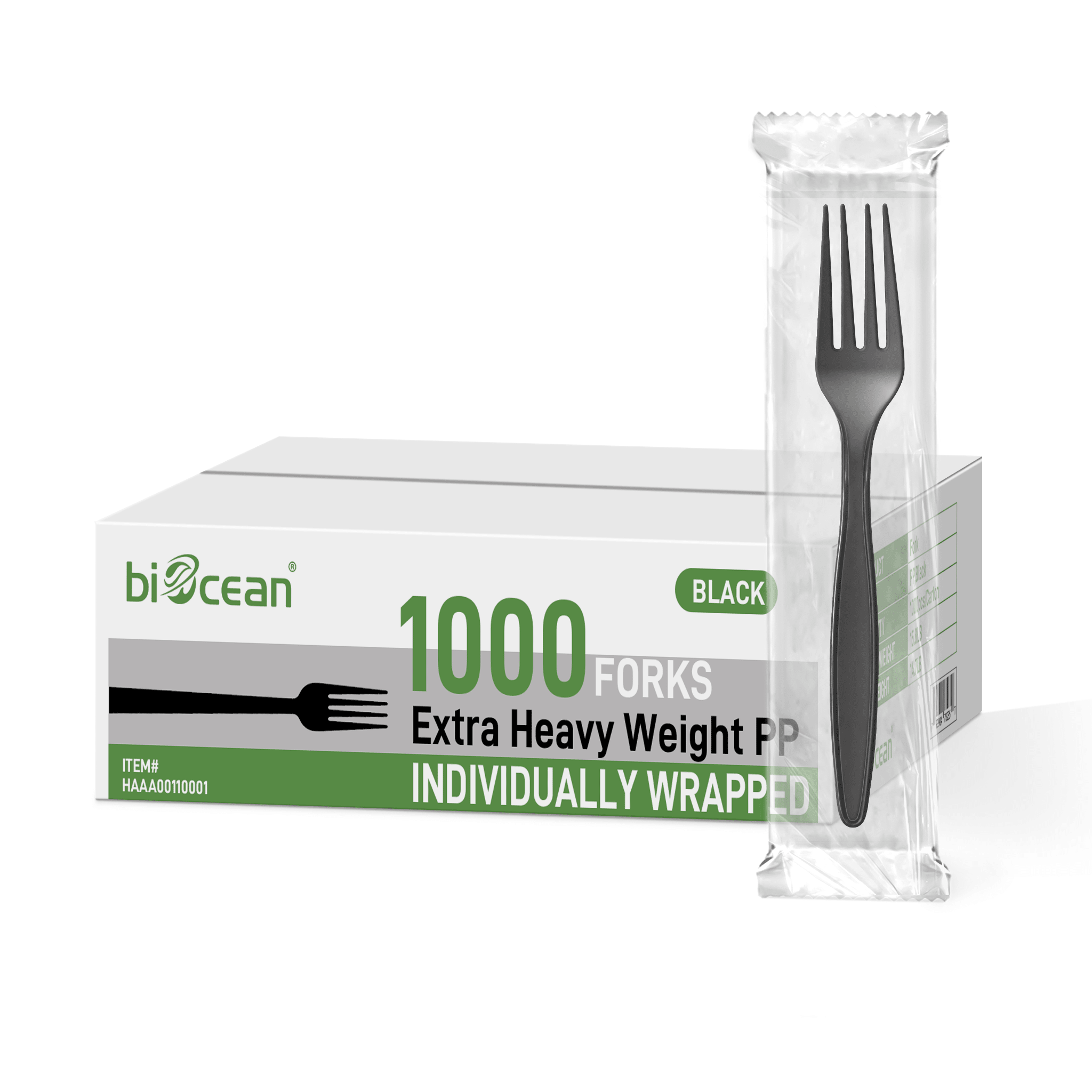 Biocean [1,000ct] PP Plastic Extra Heavy Weight Wrapped Forks | Black ...