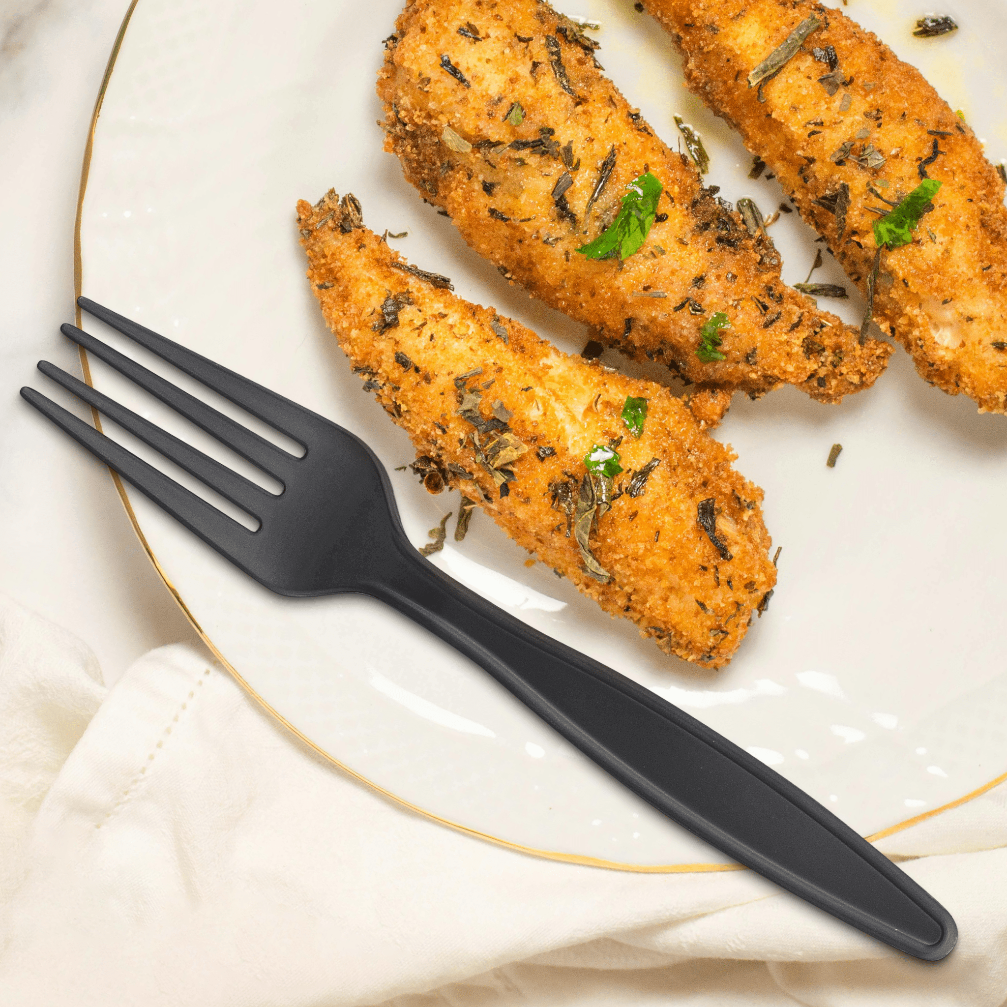 [1,000ct] PP Plastic Extra Heavy Weight Wrapped Forks | Black - Biocean by Danube BlueBiocean