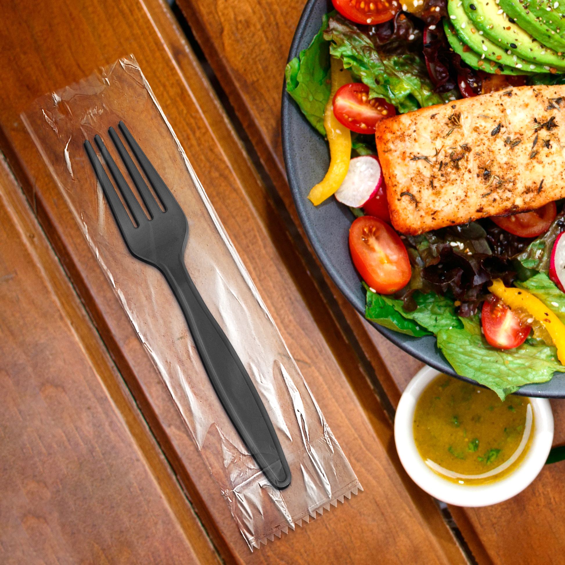 [1,000ct] PP Plastic Extra Heavy Weight Wrapped Forks | Black - Biocean by Danube BlueBiocean