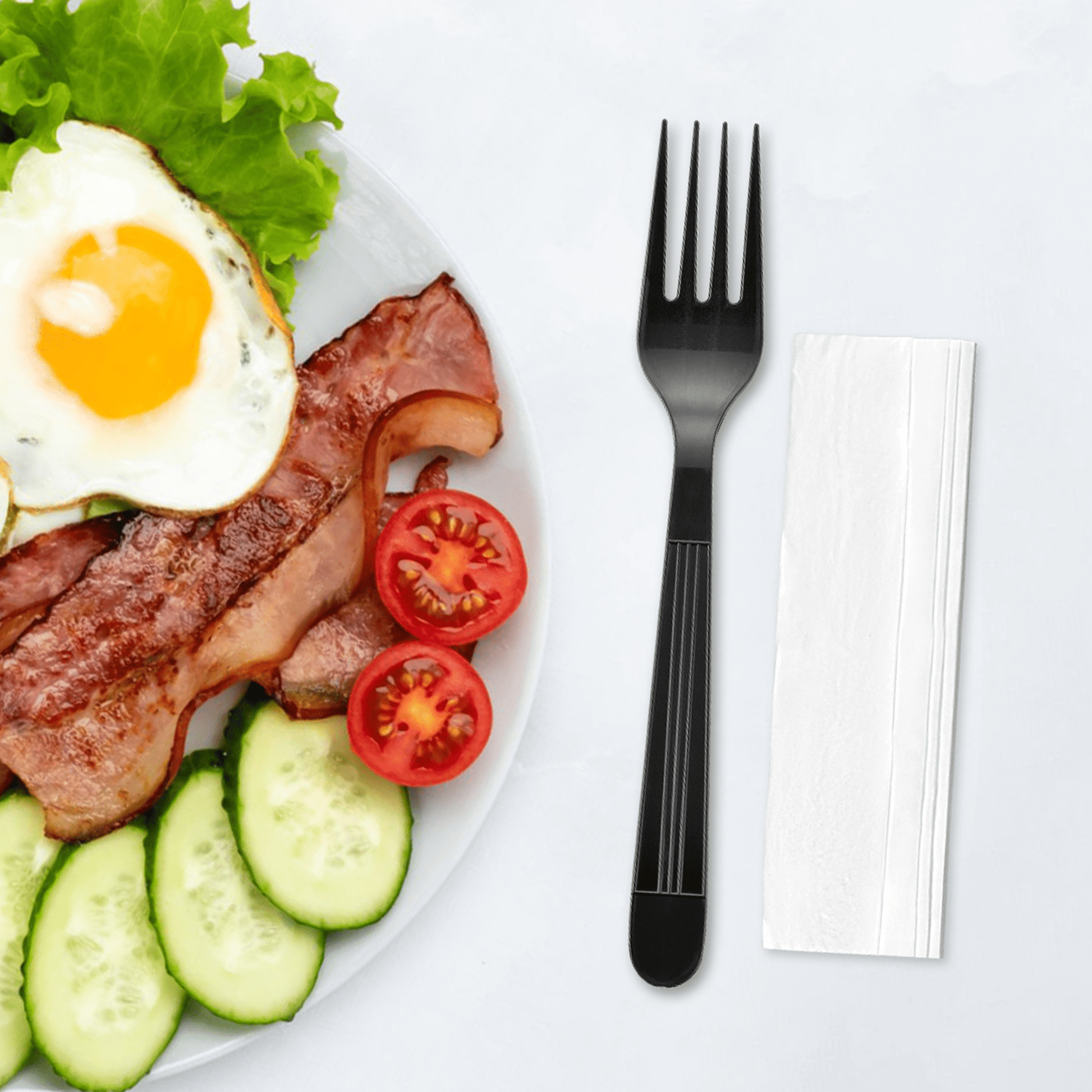 [1,000ct] PP Plastic Heavy Weight Cutlery Kits( Fork, Napkin) | Black - Biocean by Danube BlueBiocean