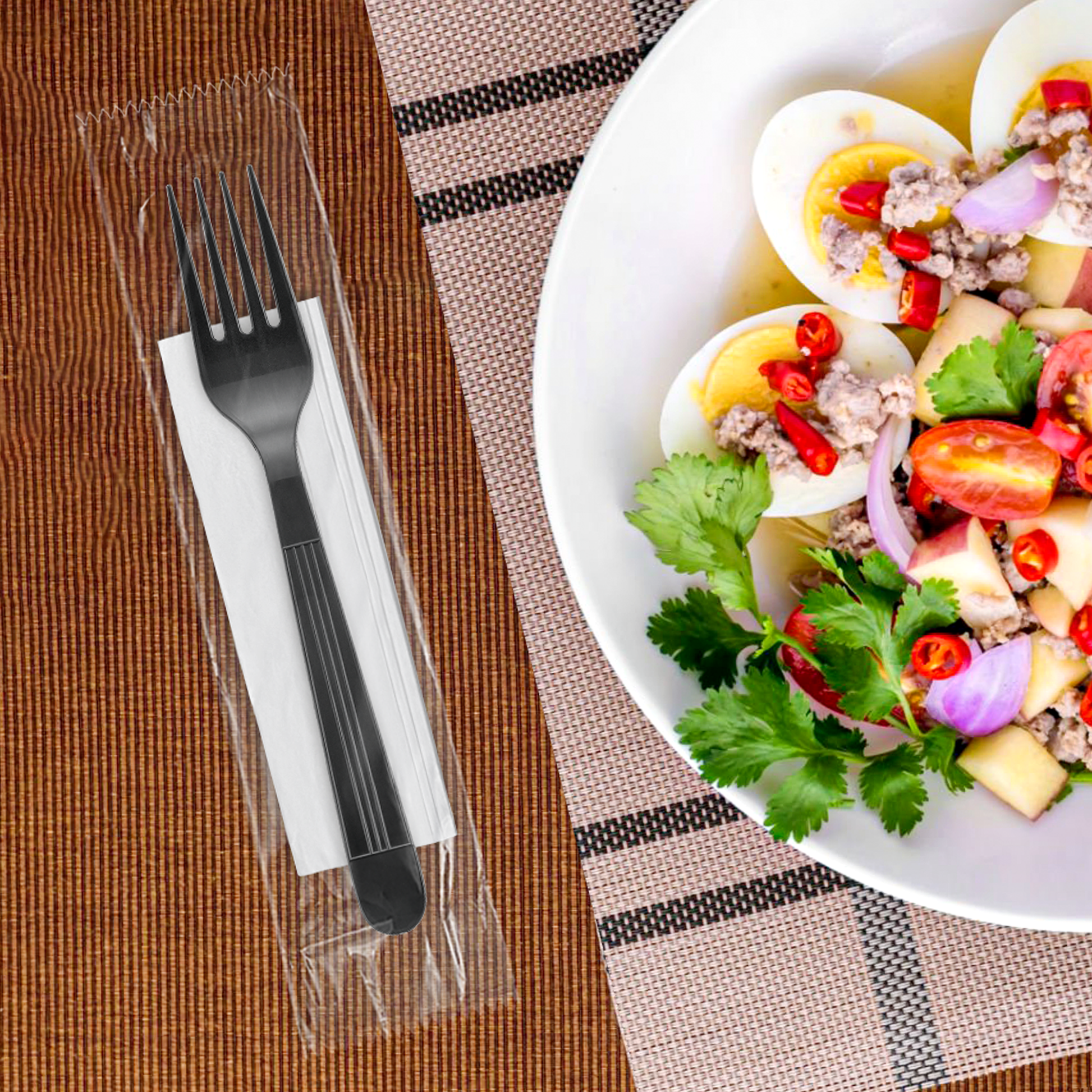 [1,000ct] PP Plastic Heavy Weight Cutlery Kits( Fork, Napkin) | Black - Biocean by Danube BlueBiocean