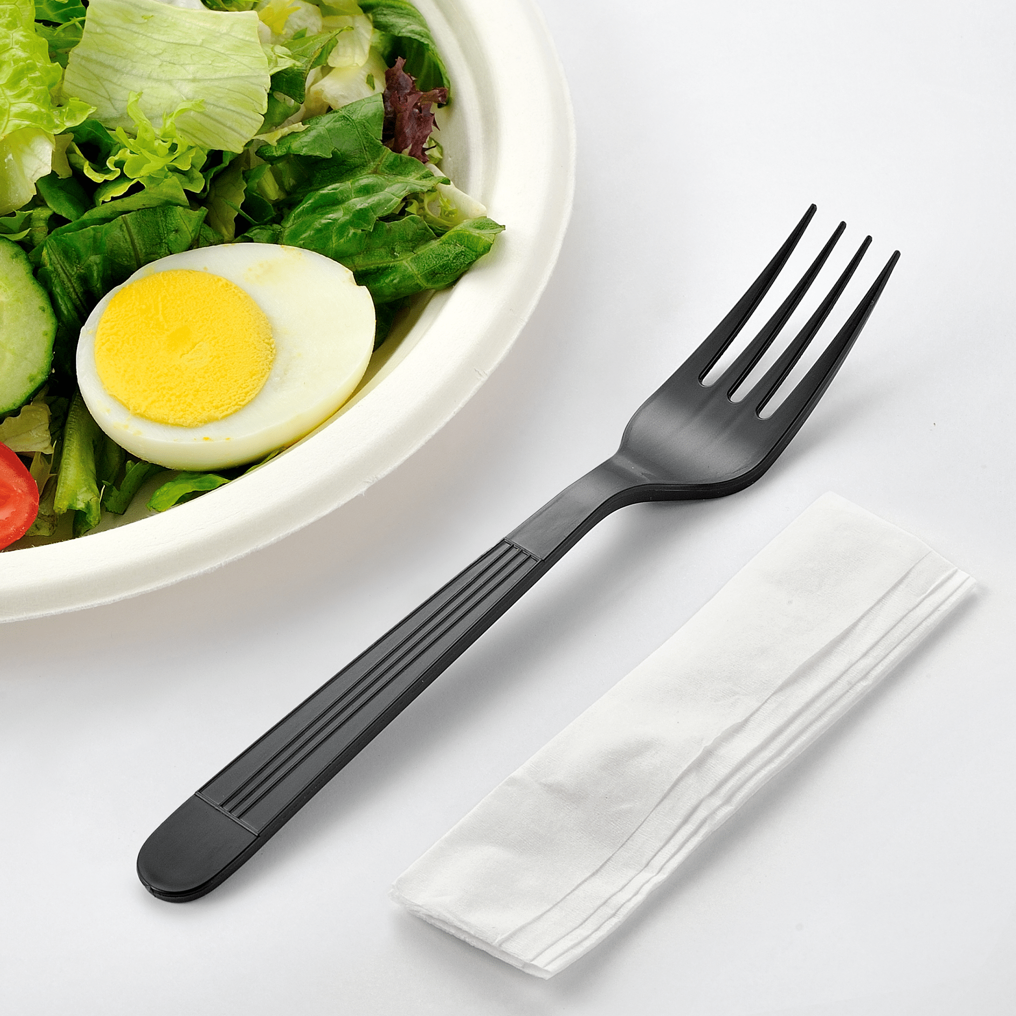 [1,000ct] PP Plastic Heavy Weight Cutlery Kits( Fork, Napkin) | Black - Biocean by Danube BlueBiocean
