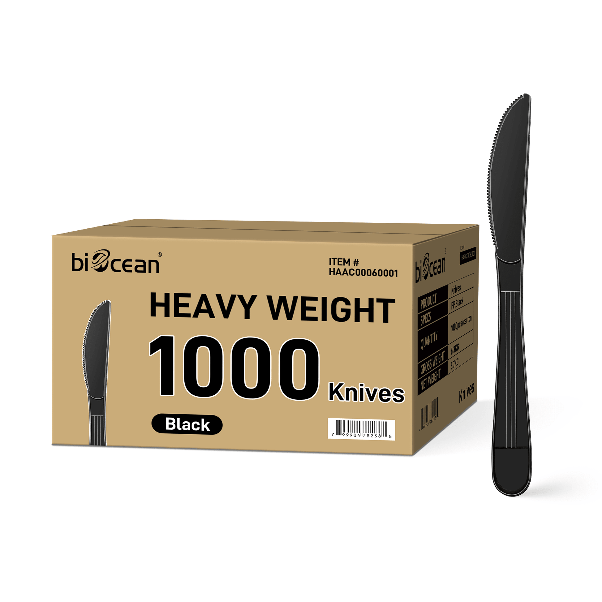 [1,000ct] PP Plastic Heavy Weight Knives | Black - Biocean by Danube BlueBiocean