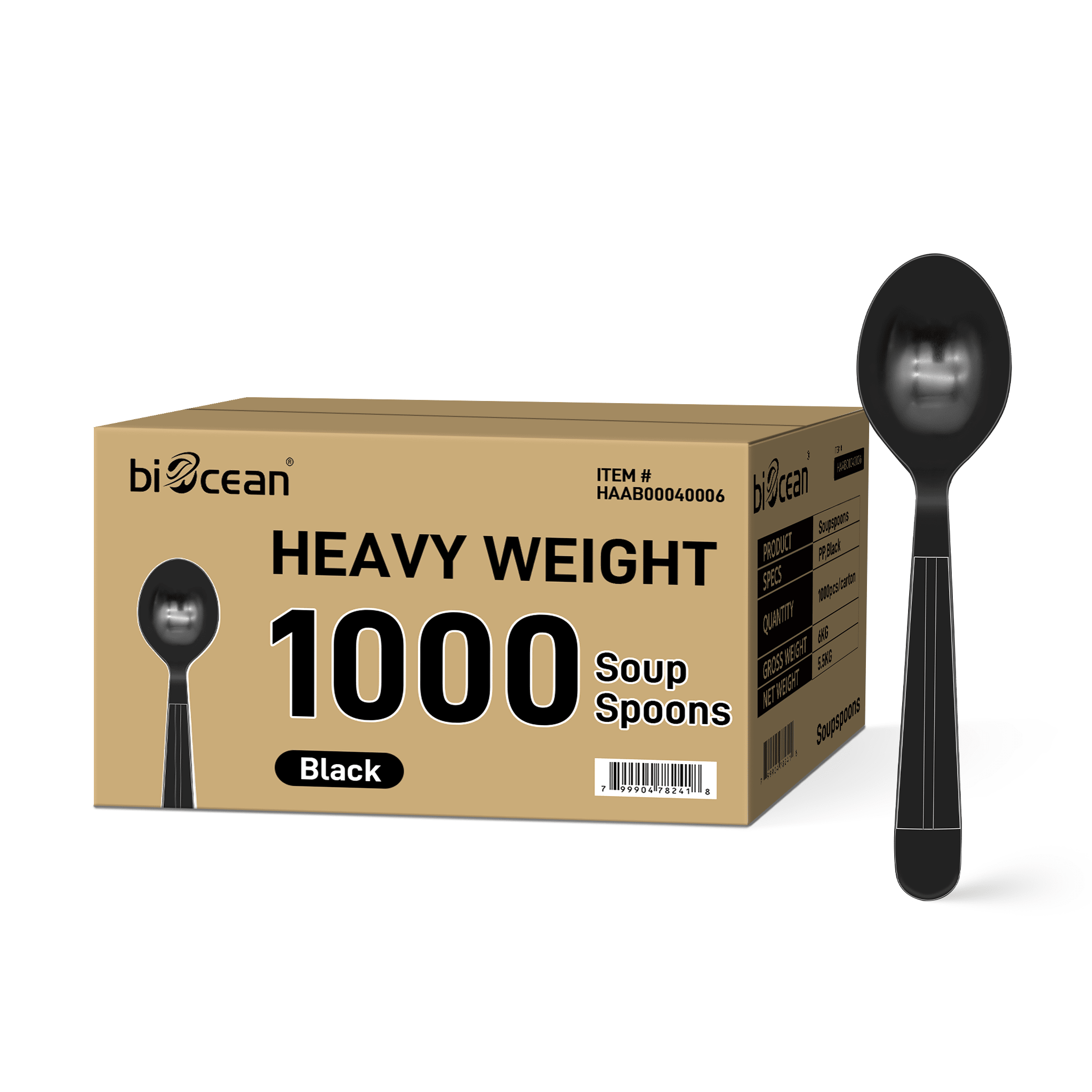 [1,000ct] PP Plastic Heavy Weight Soup Spoons | Black - Biocean by Danube BlueBiocean