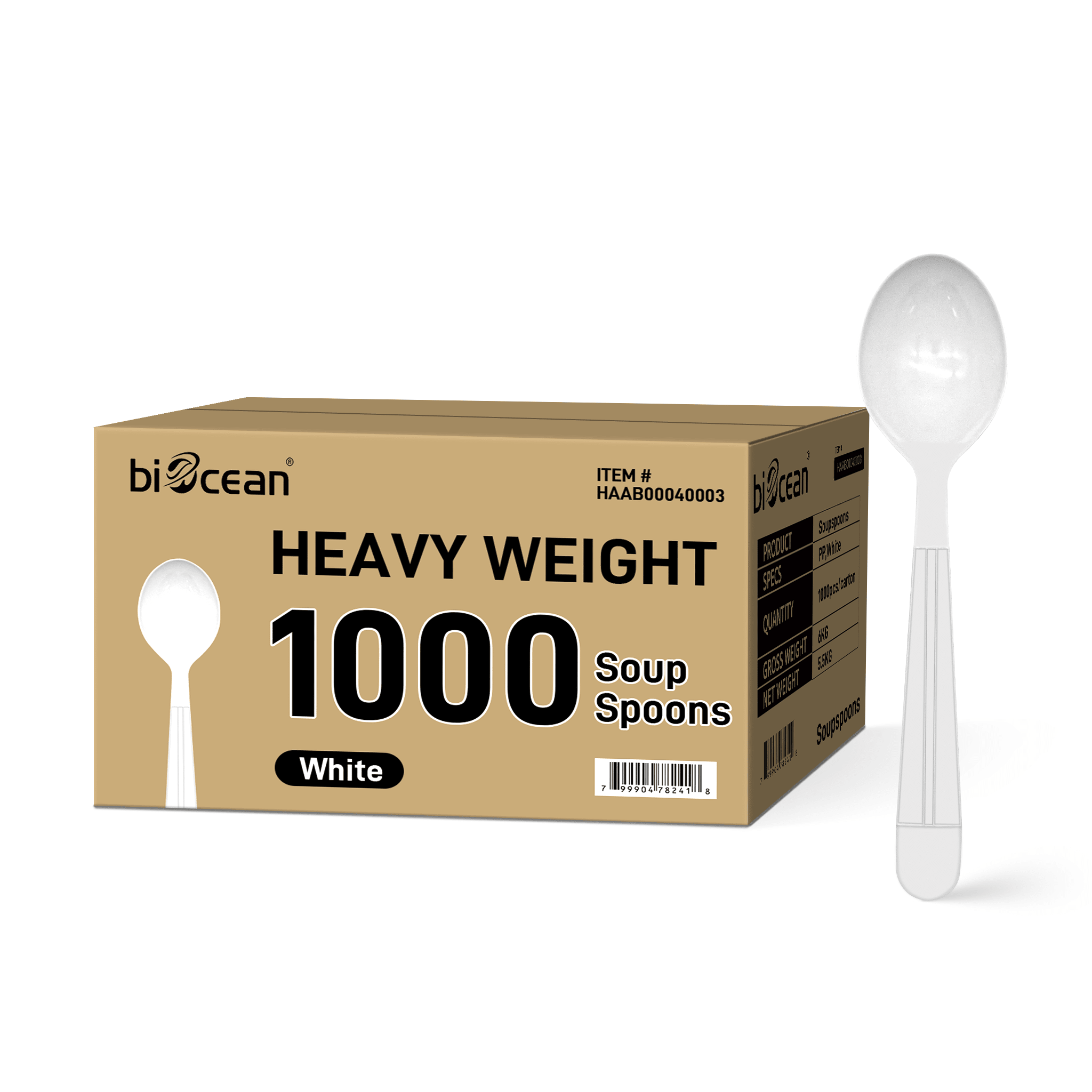 [1,000ct] PP Plastic Heavy Weight Soup Spoons | White - Biocean by Danube BlueBiocean