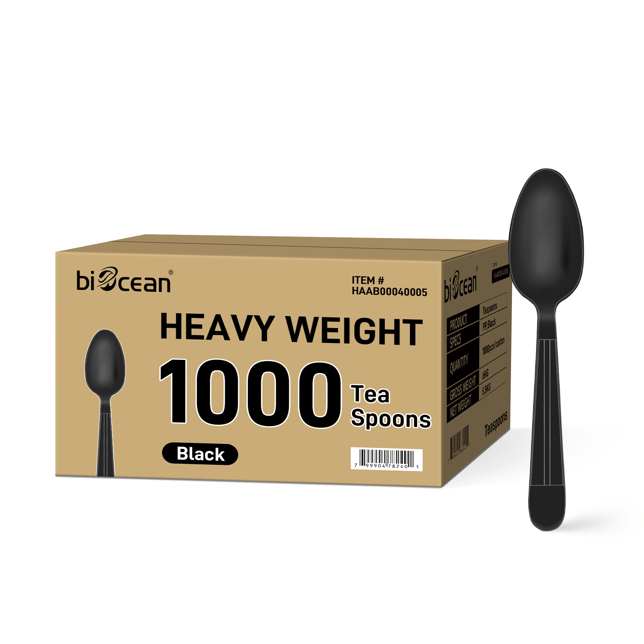 [1,000ct] PP Plastic Heavy Weight Tea Spoons | Black - Biocean by Danube BlueBiocean