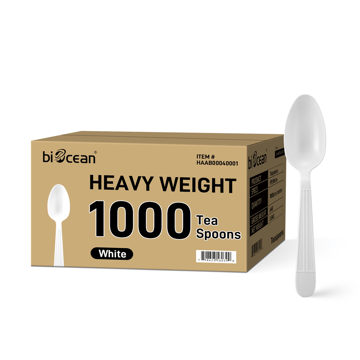 [1,000ct] PP Plastic Heavy Weight Tea Spoons | White - Biocean by Danube BlueBiocean