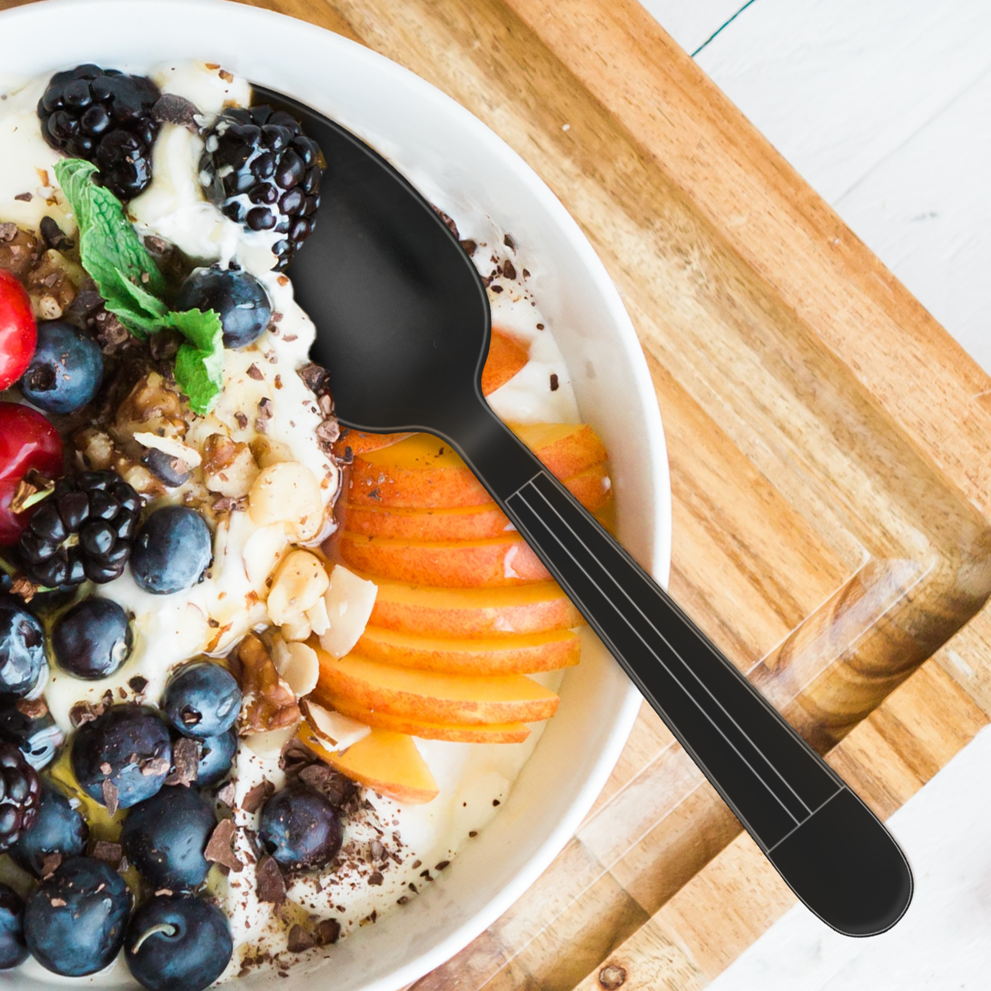 [1,000ct] PP Plastic Heavy Weight Wrapped Tea Spoons | Black - Biocean by Danube BlueBiocean