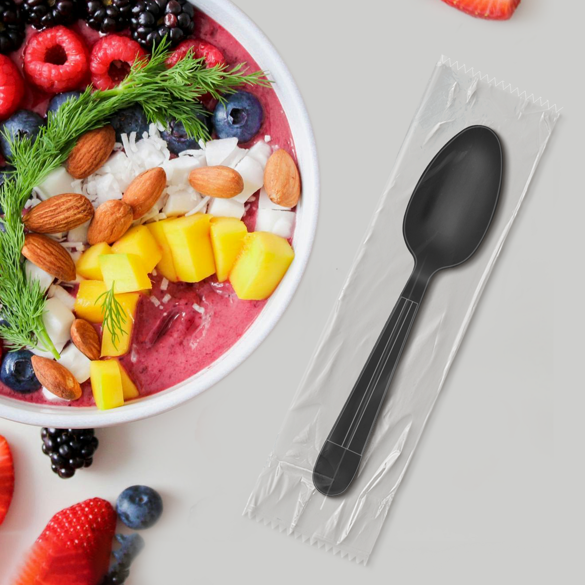 [1,000ct] PP Plastic Heavy Weight Wrapped Tea Spoons | Black - Biocean by Danube BlueBiocean