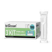 [1,000ct] PP Plastic Medium Weight Cutlery Kits (Spork, Straw, Napkin) | White - Biocean by Danube BlueBiocean