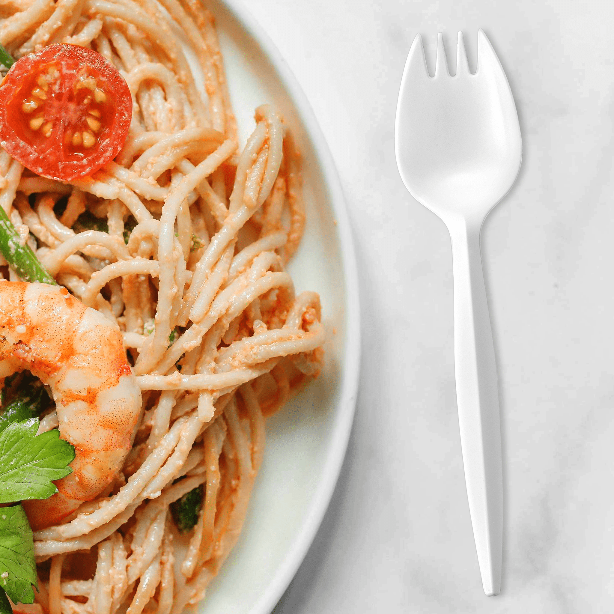 [1,000ct] PP Plastic Medium Weight Cutlery Kits (Spork, Straw, Napkin) | White - Biocean by Danube BlueBiocean