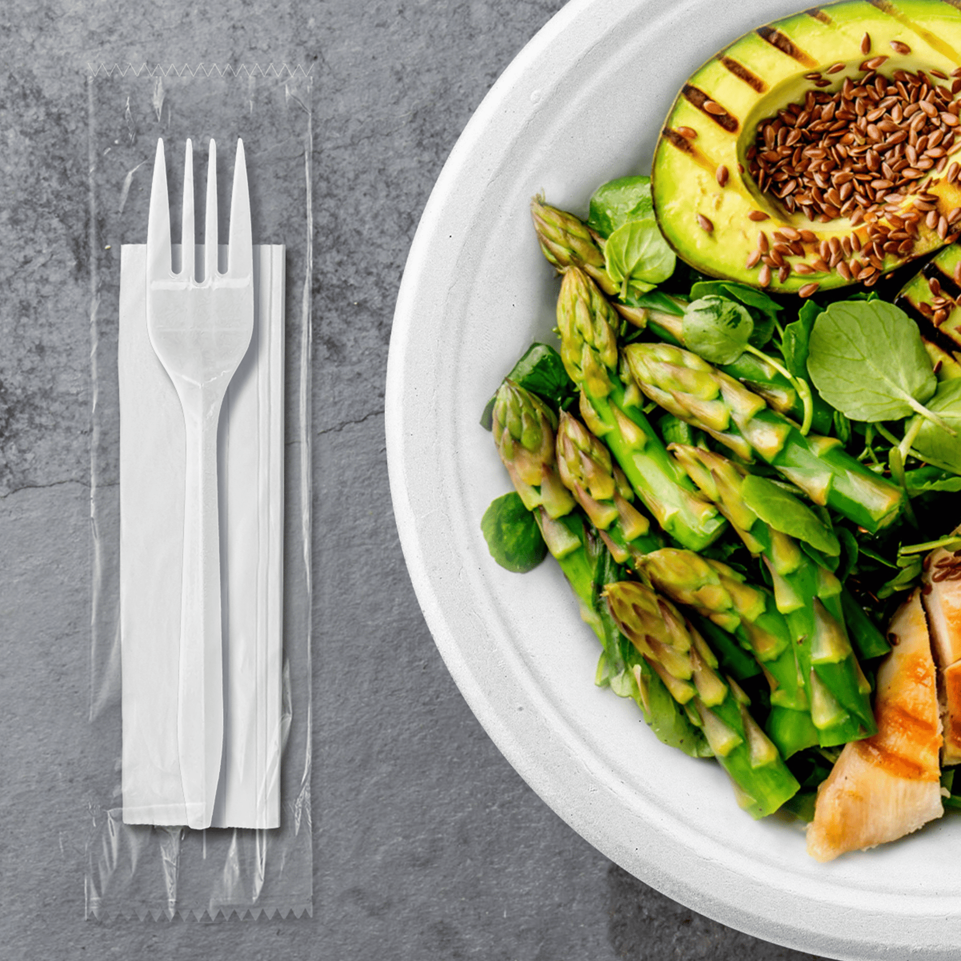 [1,000ct] PP Plastic Medium Weight Cutlery Kits(Fork,Napkin) | White - Biocean by Danube BlueBiocean