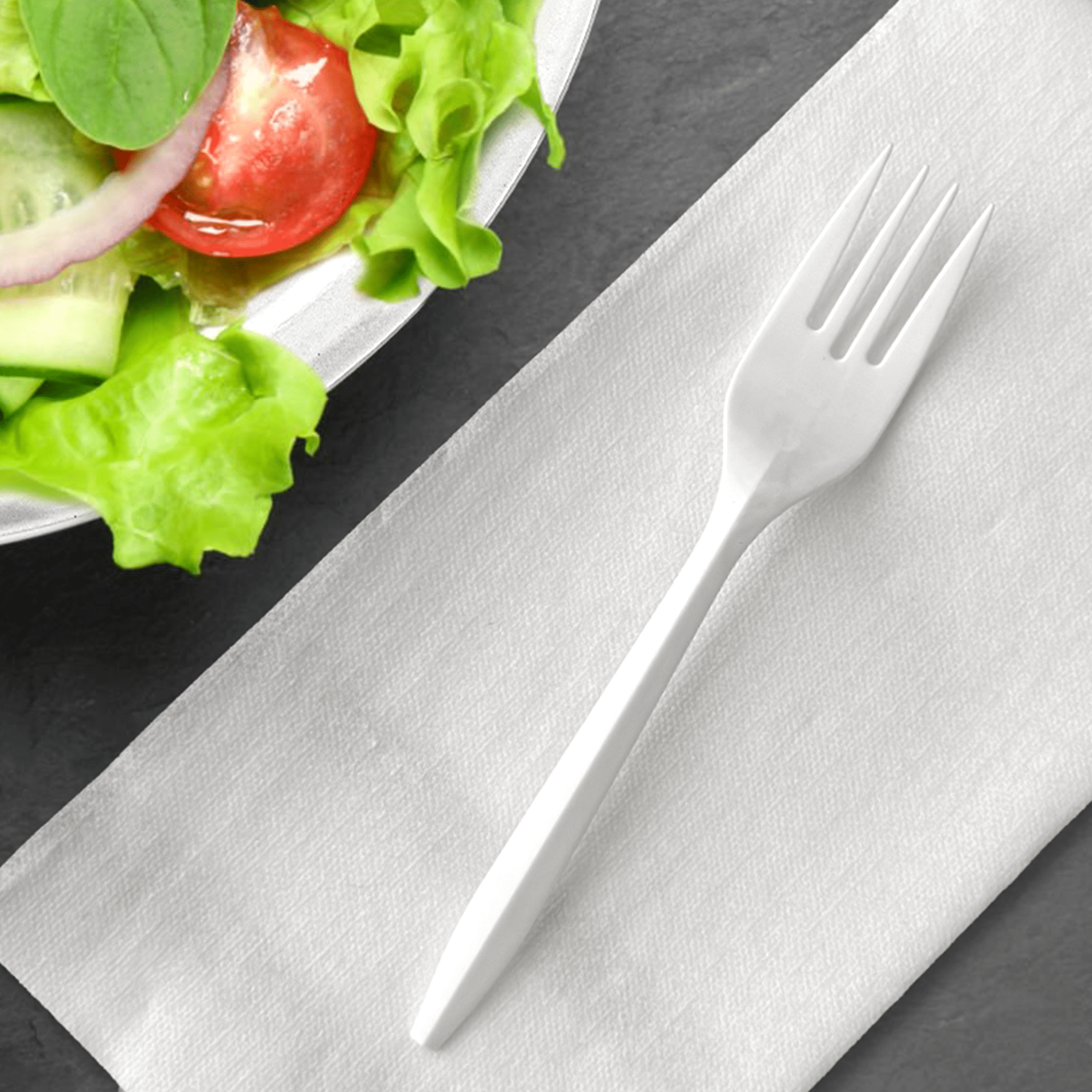 [1,000ct] PP Plastic Medium Weight Cutlery Kits(Fork,Napkin) | White - Biocean by Danube BlueBiocean