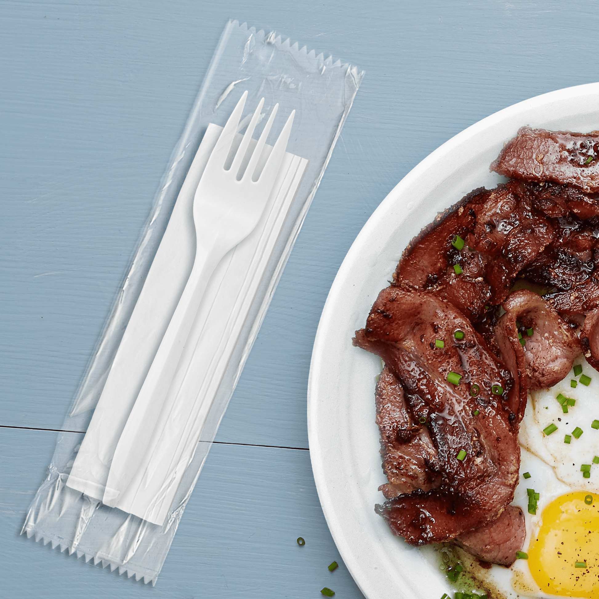 [1,000ct] PP Plastic Medium Weight Cutlery Kits(Fork,Napkin) | White - Biocean by Danube BlueBiocean