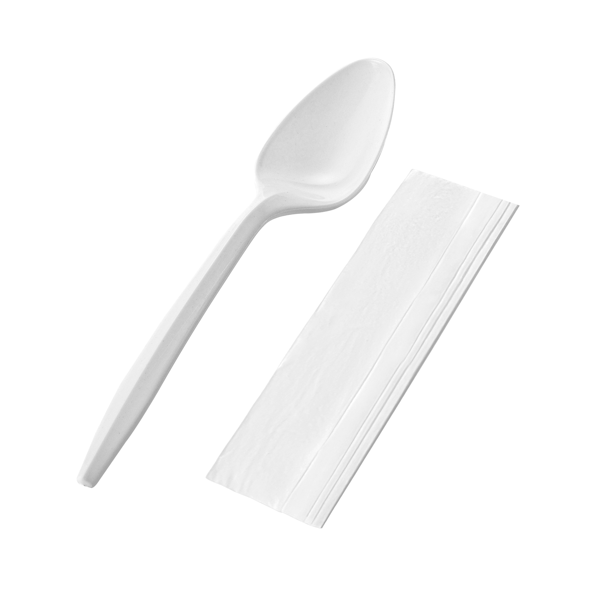 [1,000ct] PP Plastic Medium Weight Cutlery Kits(Tea Spoon,Napkin) | White - Biocean by Danube BlueBiocean
