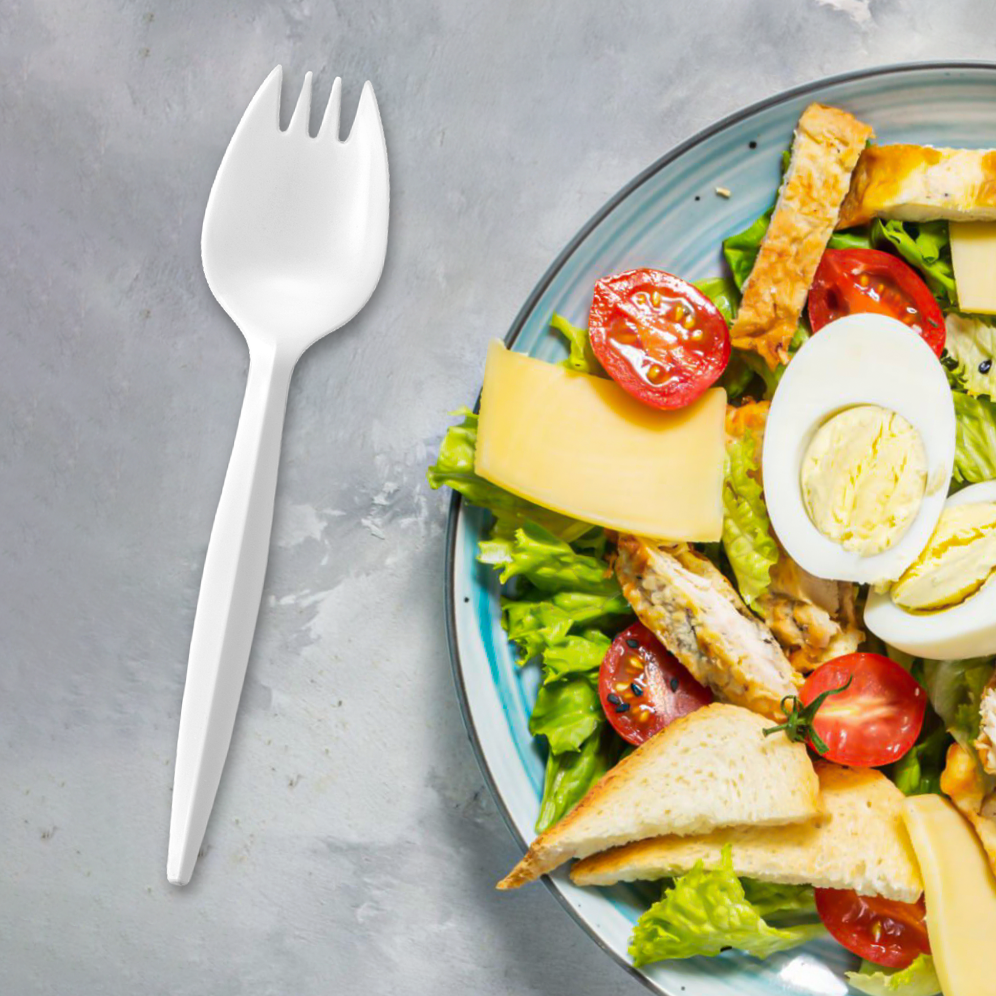[1,000ct] PP Plastic Medium Weight Spork | White - Biocean by Danube BlueBiocean