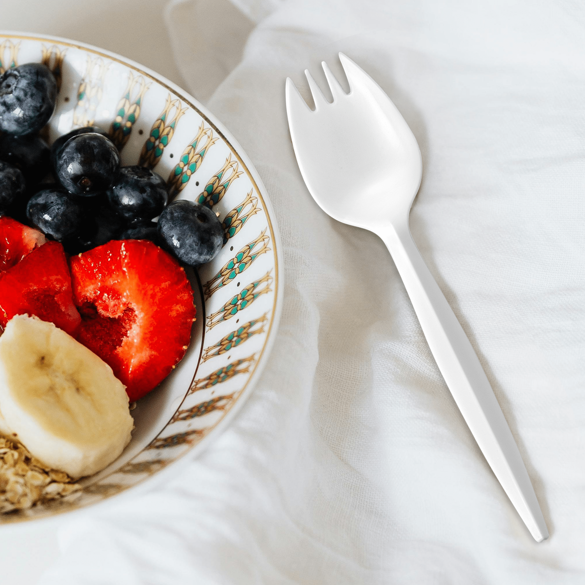 [1,000ct] PP Plastic Medium Weight Spork | White - Biocean by Danube BlueBiocean