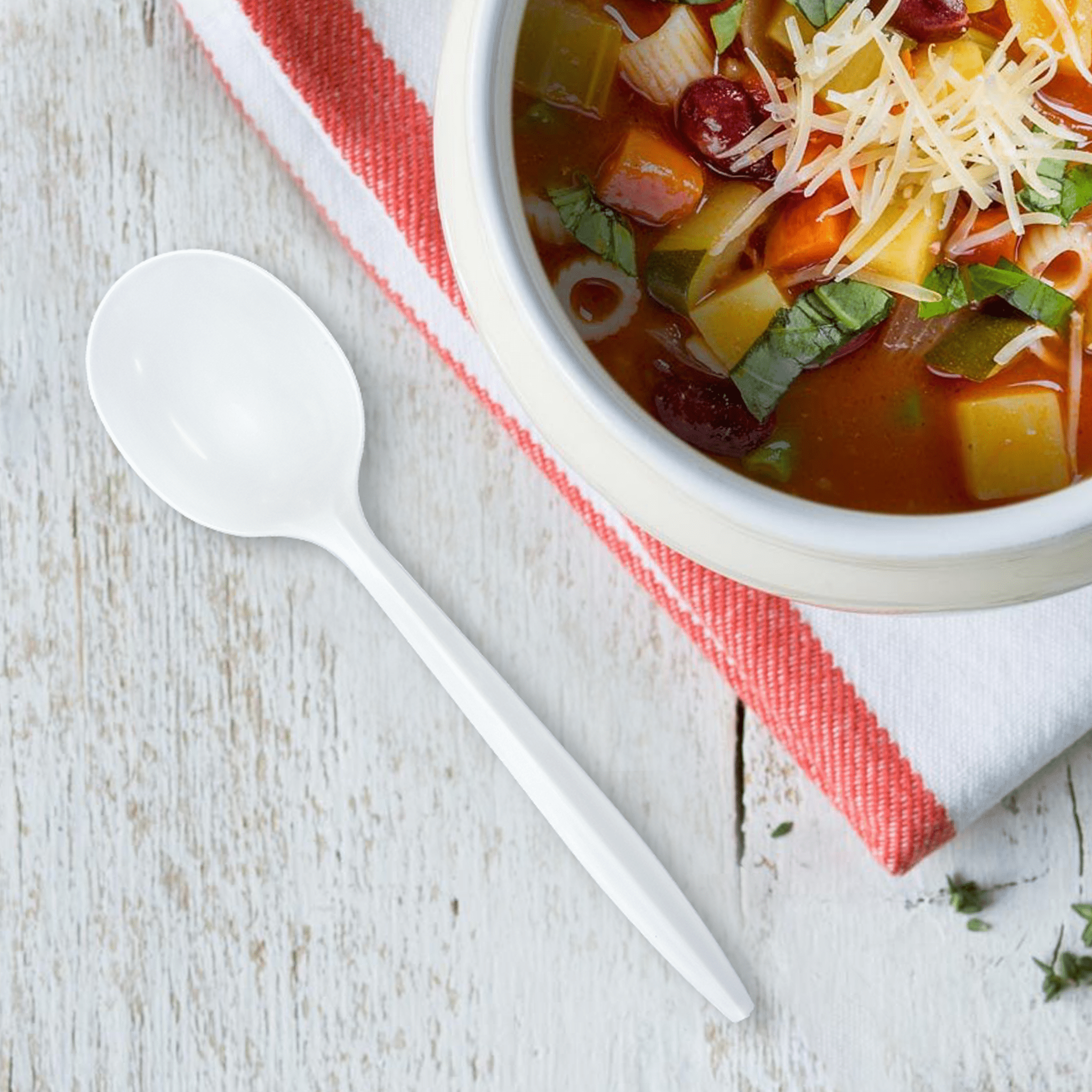 [1,000ct] PP Plastic Medium Weight Wrapped Soup Spoons | White - Biocean by Danube BlueBiocean