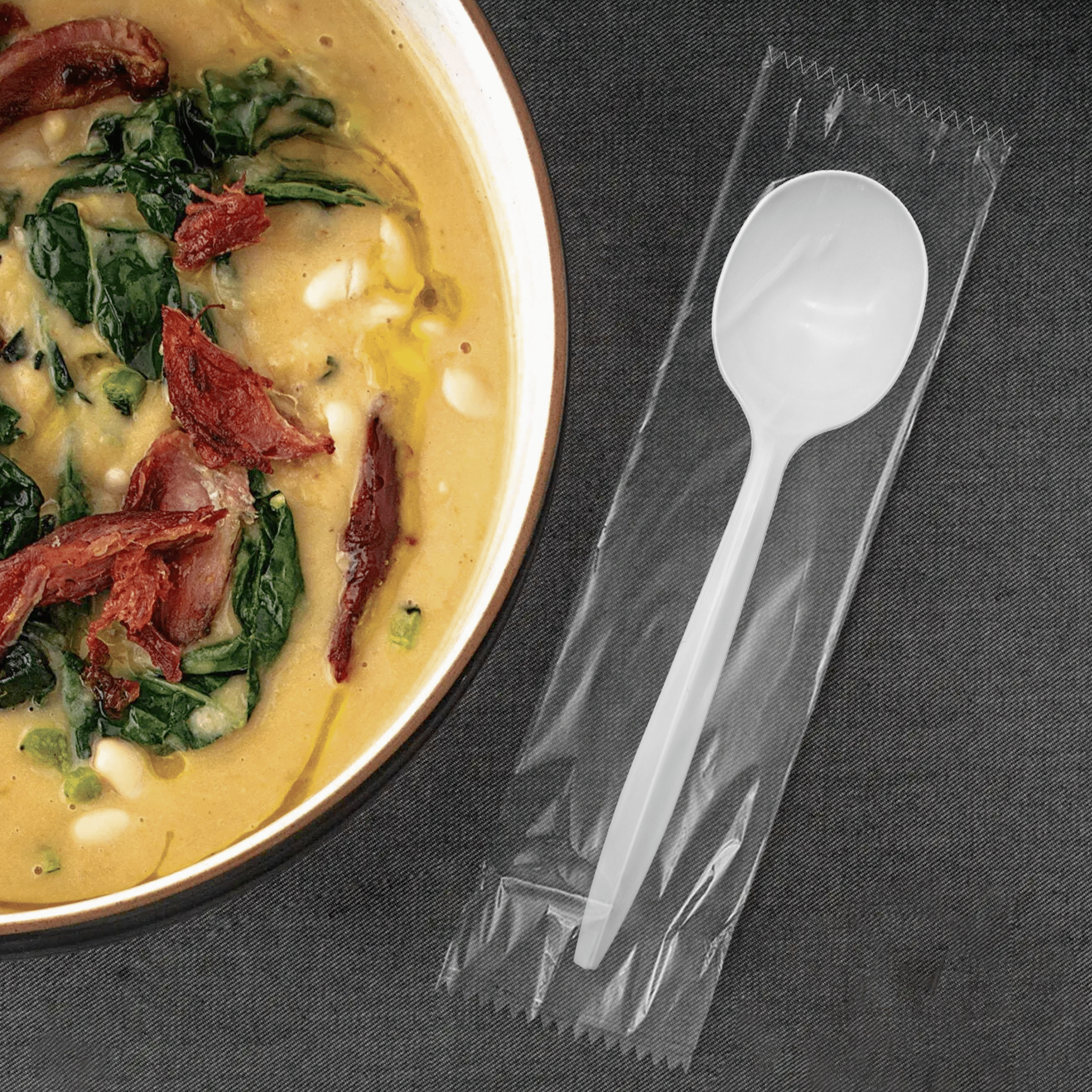 [1,000ct] PP Plastic Medium Weight Wrapped Soup Spoons | White - Biocean by Danube BlueBiocean