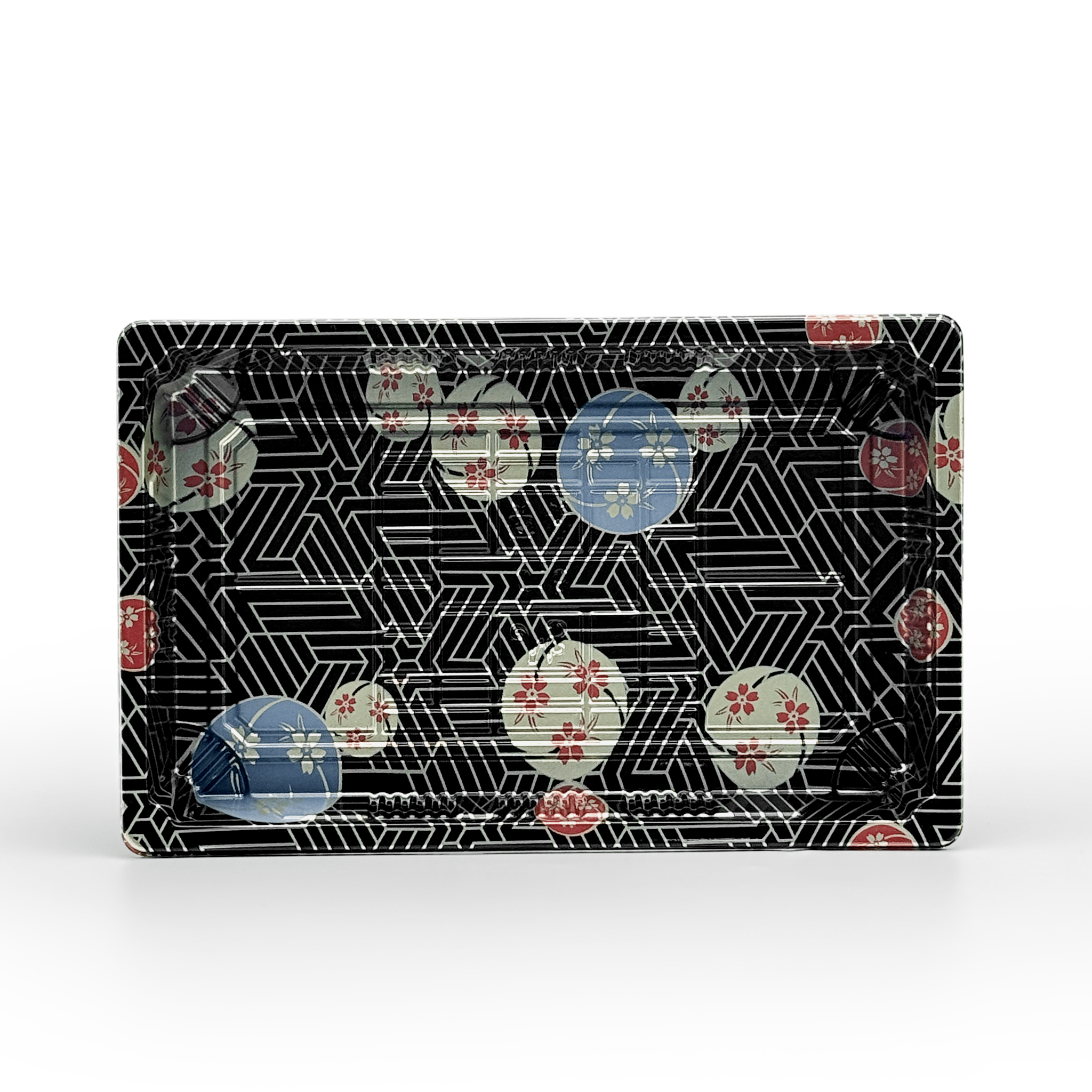 [1,000ct] PS Plastic 8 23/50" x 5 2/5" Sushi Tray Base with Lid | Black - Biocean by Danube BlueBiocean