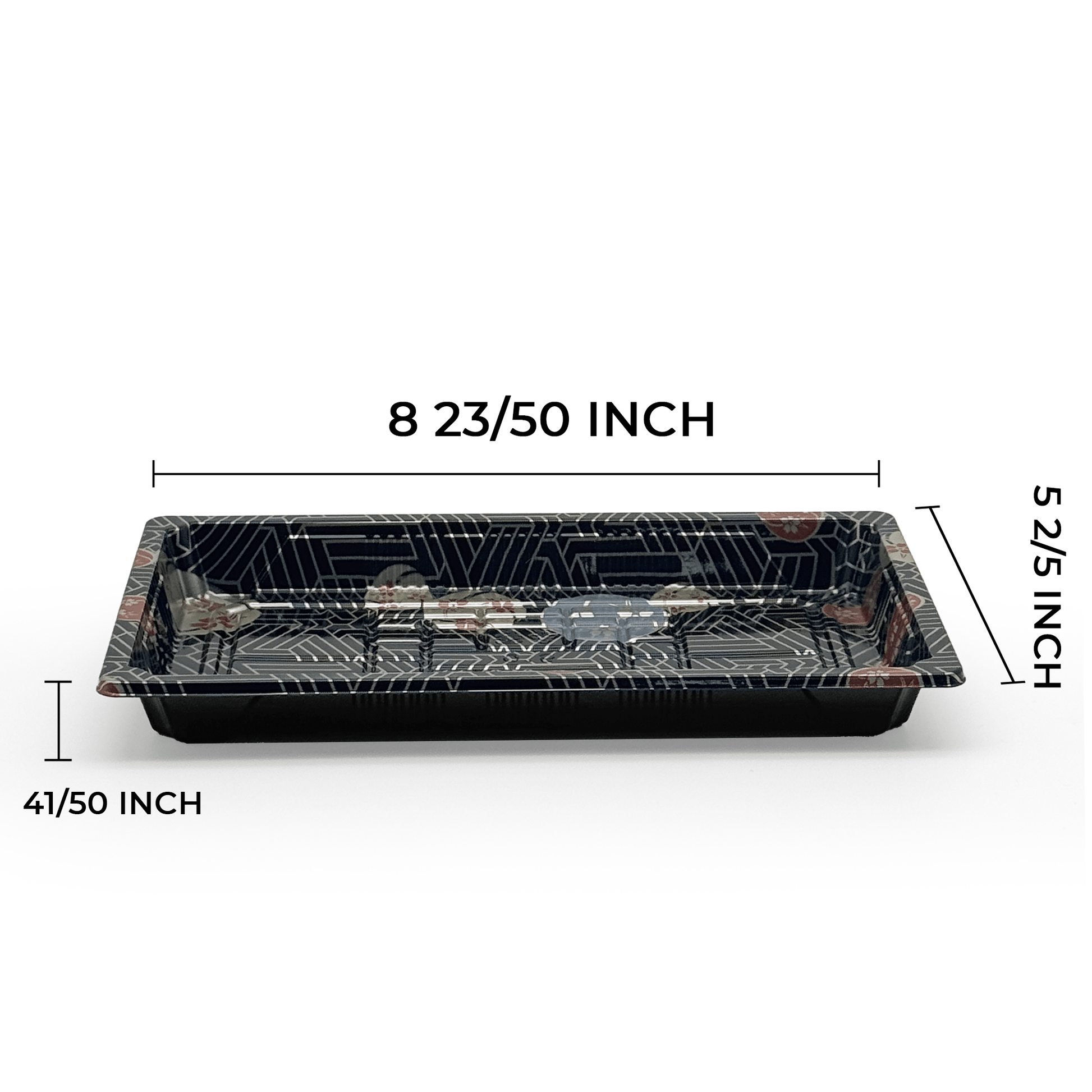 [1,000ct] PS Plastic 8 23/50" x 5 2/5" Sushi Tray Base with Lid | Black - Biocean by Danube BlueBiocean