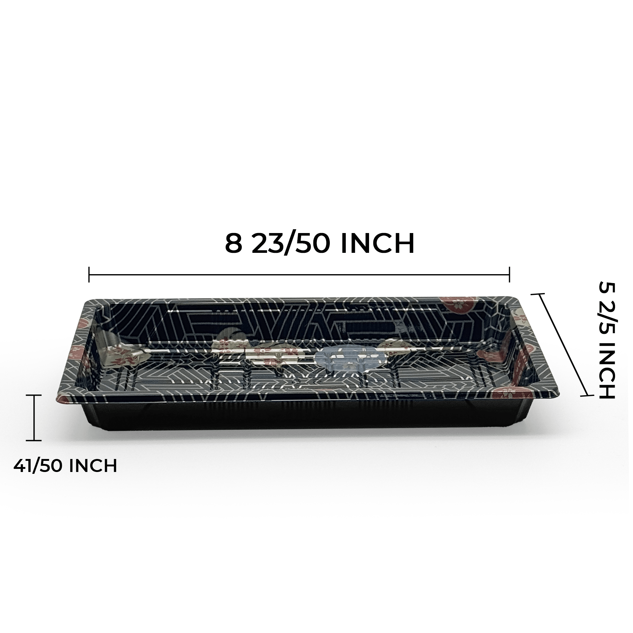 [1,000ct] PS Plastic 8 23/50" x 5 2/5" Sushi Tray Base with Lid | Black - Biocean by Danube BlueBiocean