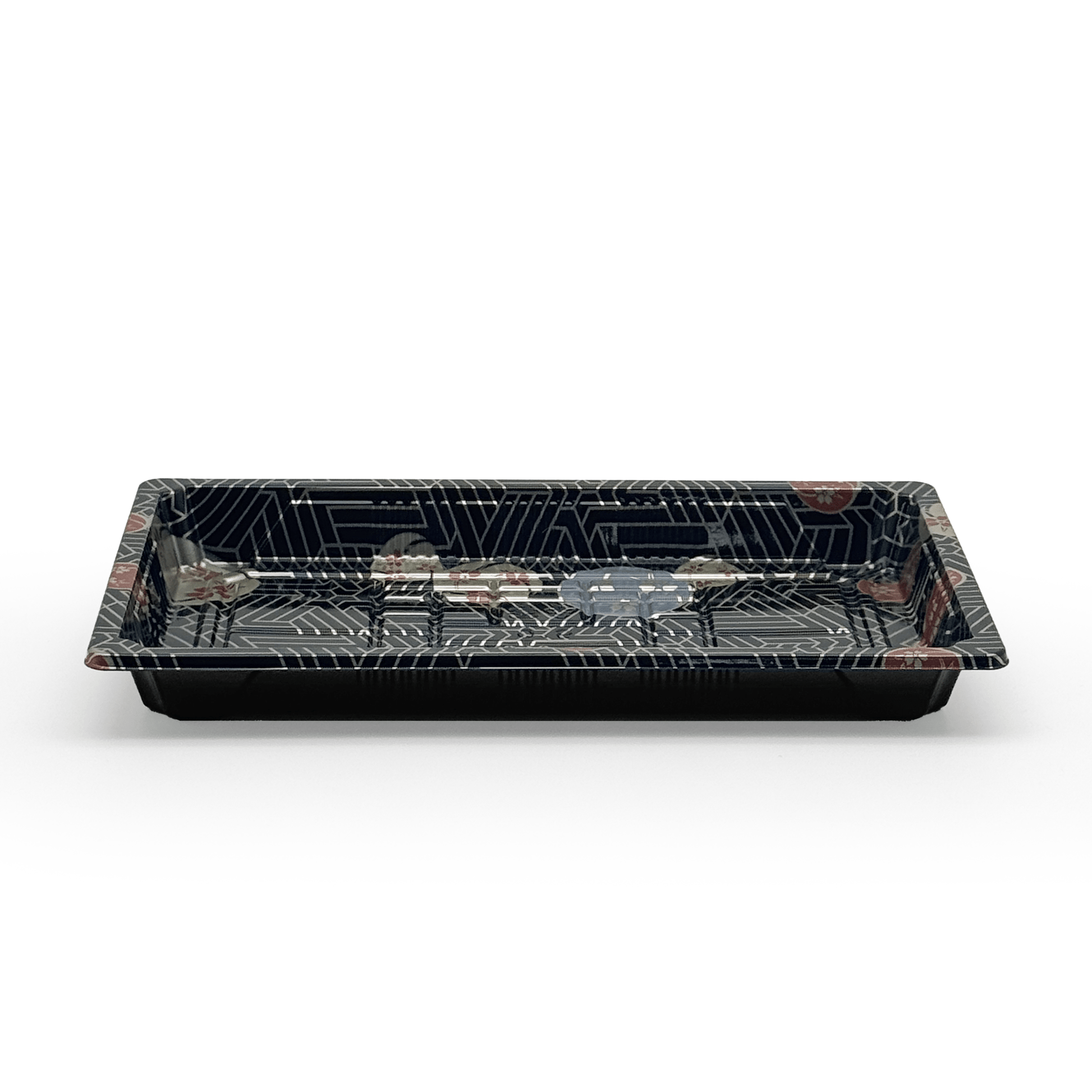 [1,000ct] PS Plastic 8 23/50" x 5 2/5" Sushi Tray Base with Lid | Black - Biocean by Danube BlueBiocean