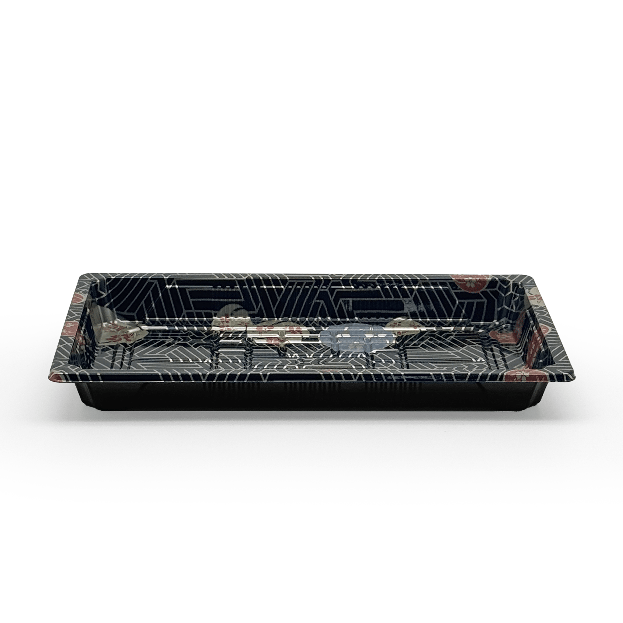[1,000ct] PS Plastic 8 23/50" x 5 2/5" Sushi Tray Base with Lid | Black - Biocean by Danube BlueBiocean