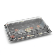 [1,000ct] PS Plastic 8 23/50" x 5 2/5" Sushi Tray Base with Lid | Black - Biocean by Danube BlueBiocean