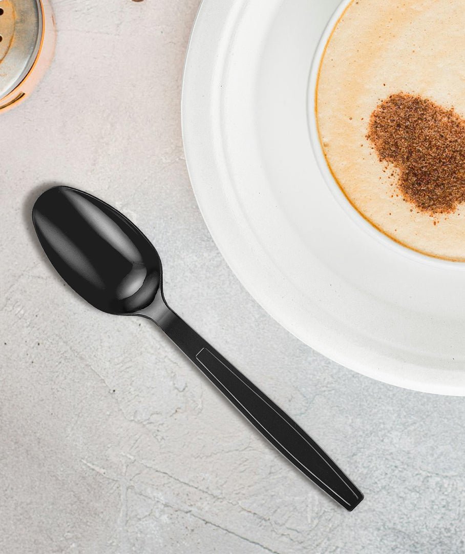 [1,000ct] PS Plastic Heavy Weight Tea Spoons | Black - Biocean by Danube BlueBiocean