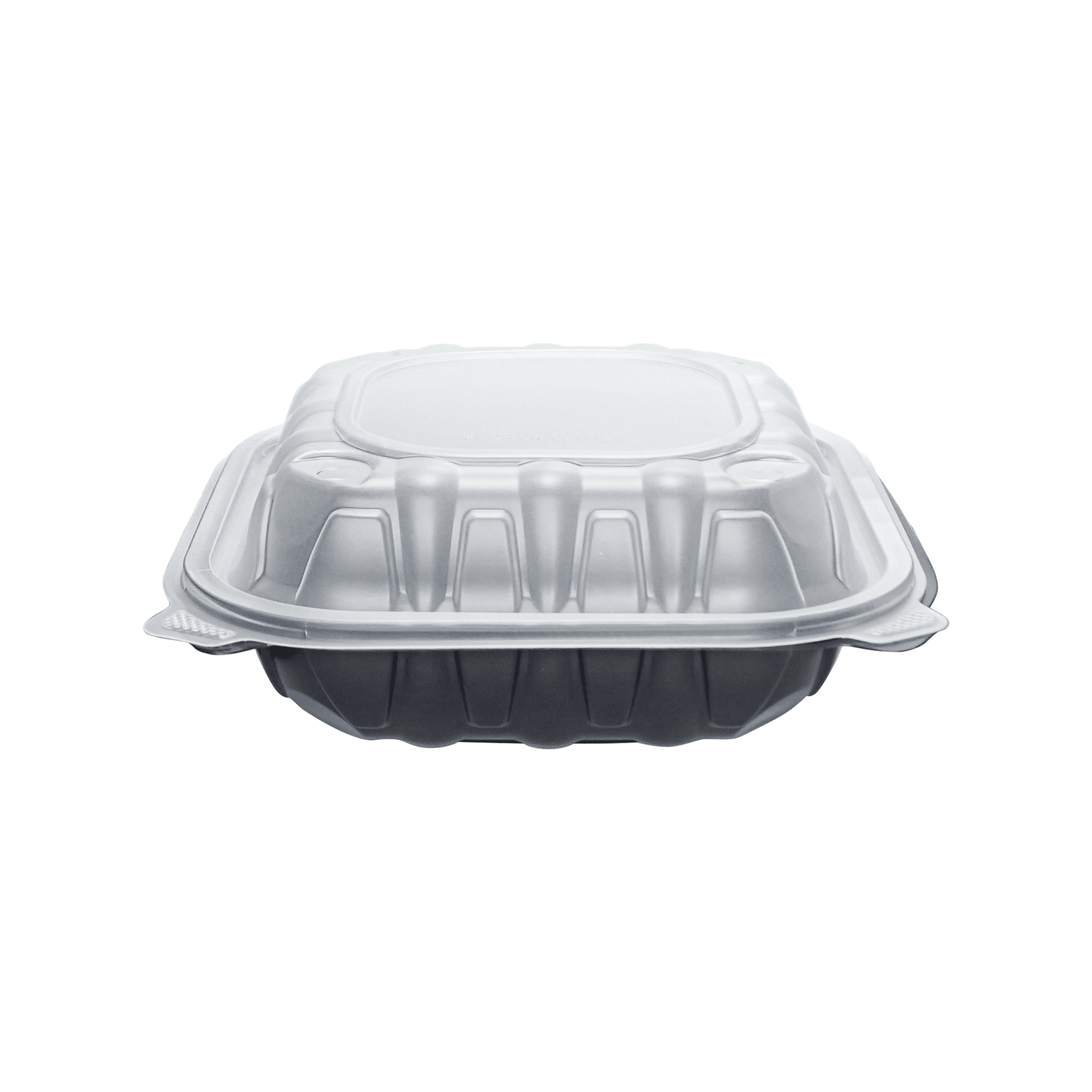 [100ct] 8" x 8" Premium PP Hinged Food Containers | 3 - Compartment | Clear and Black - Biocean by Danube BlueBiocean
